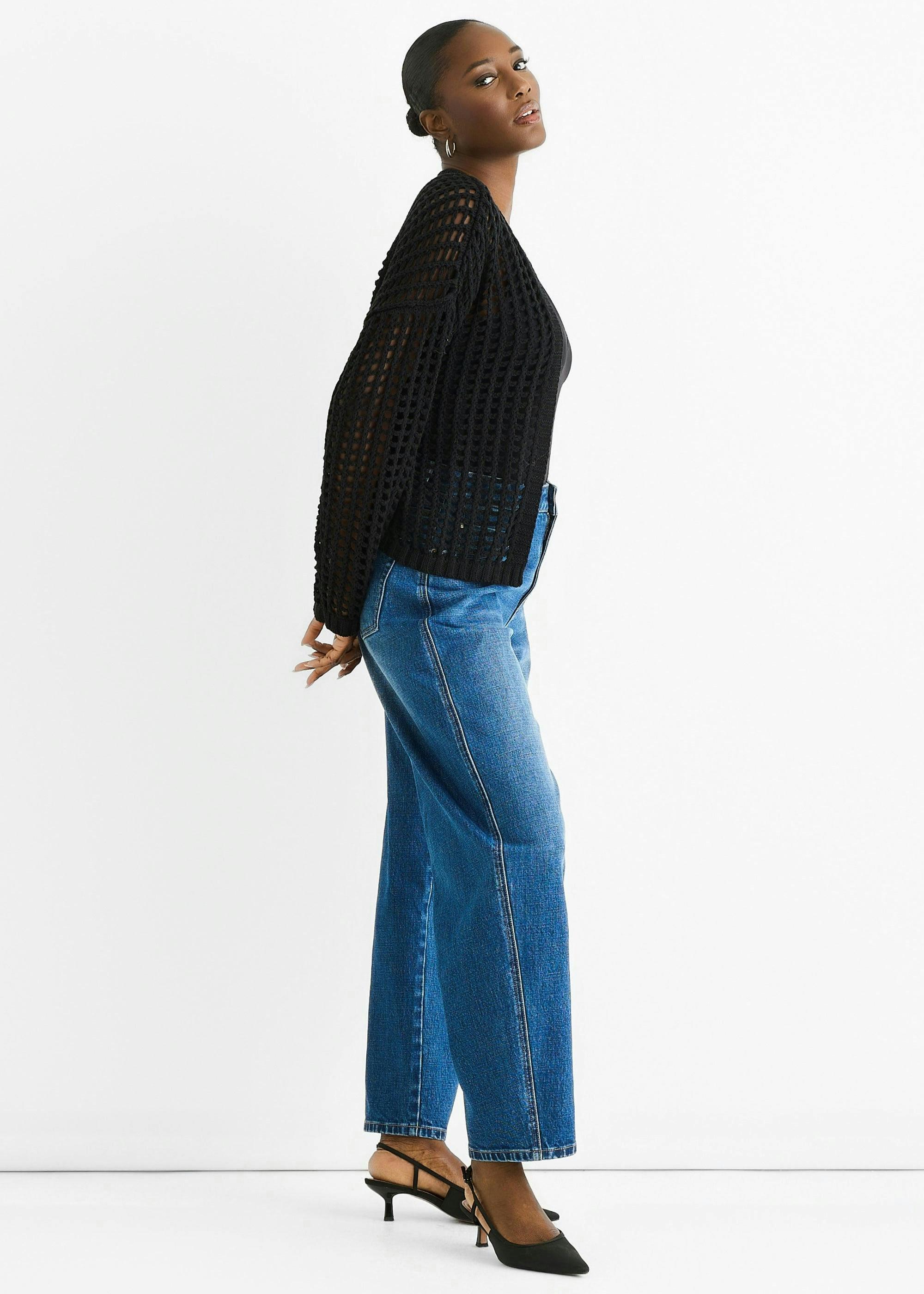 Black Open Knit Edge to Edge Cardigan , view 4 of 4