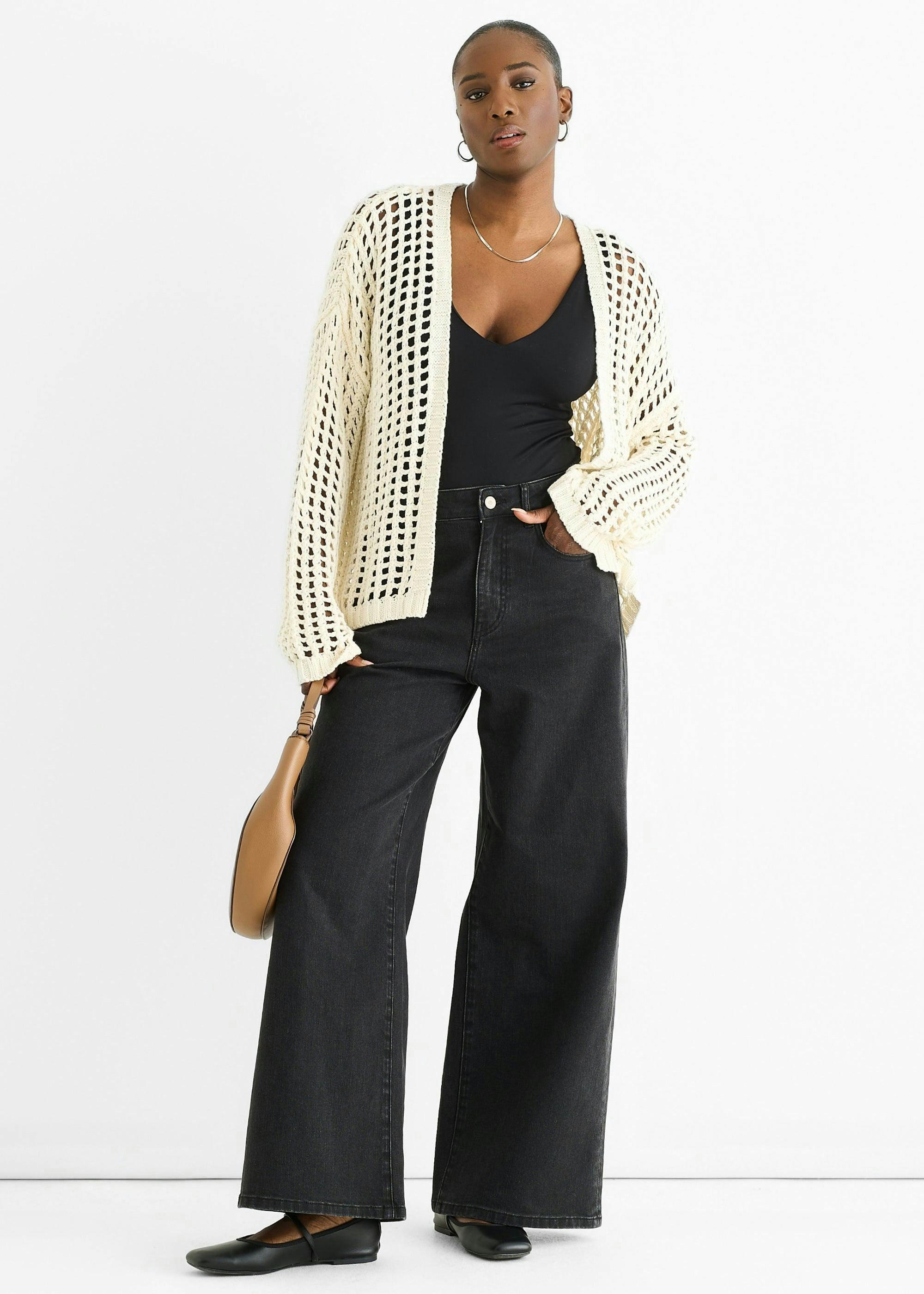 Cream Open Knit Edge to Edge Cardigan , view 2 of 4