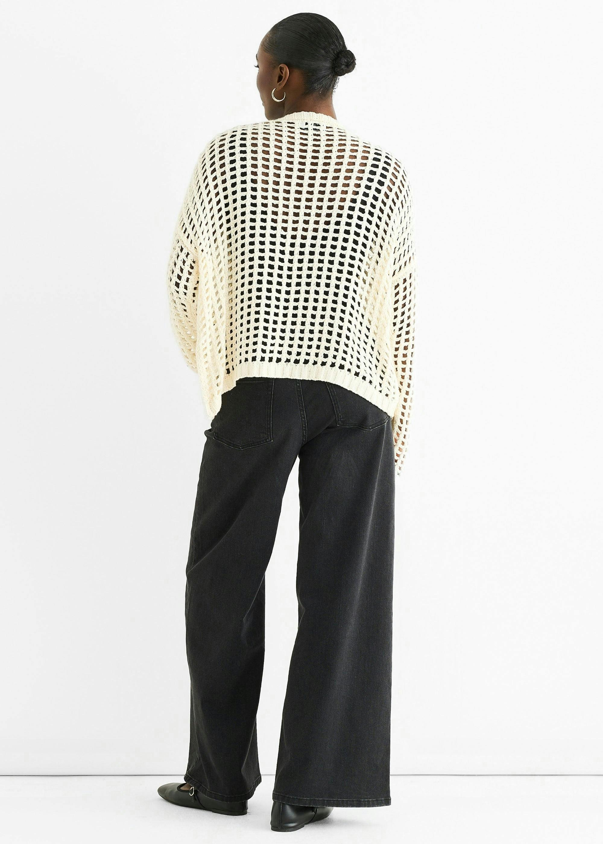 Cream Open Knit Edge to Edge Cardigan , view 3 of 4