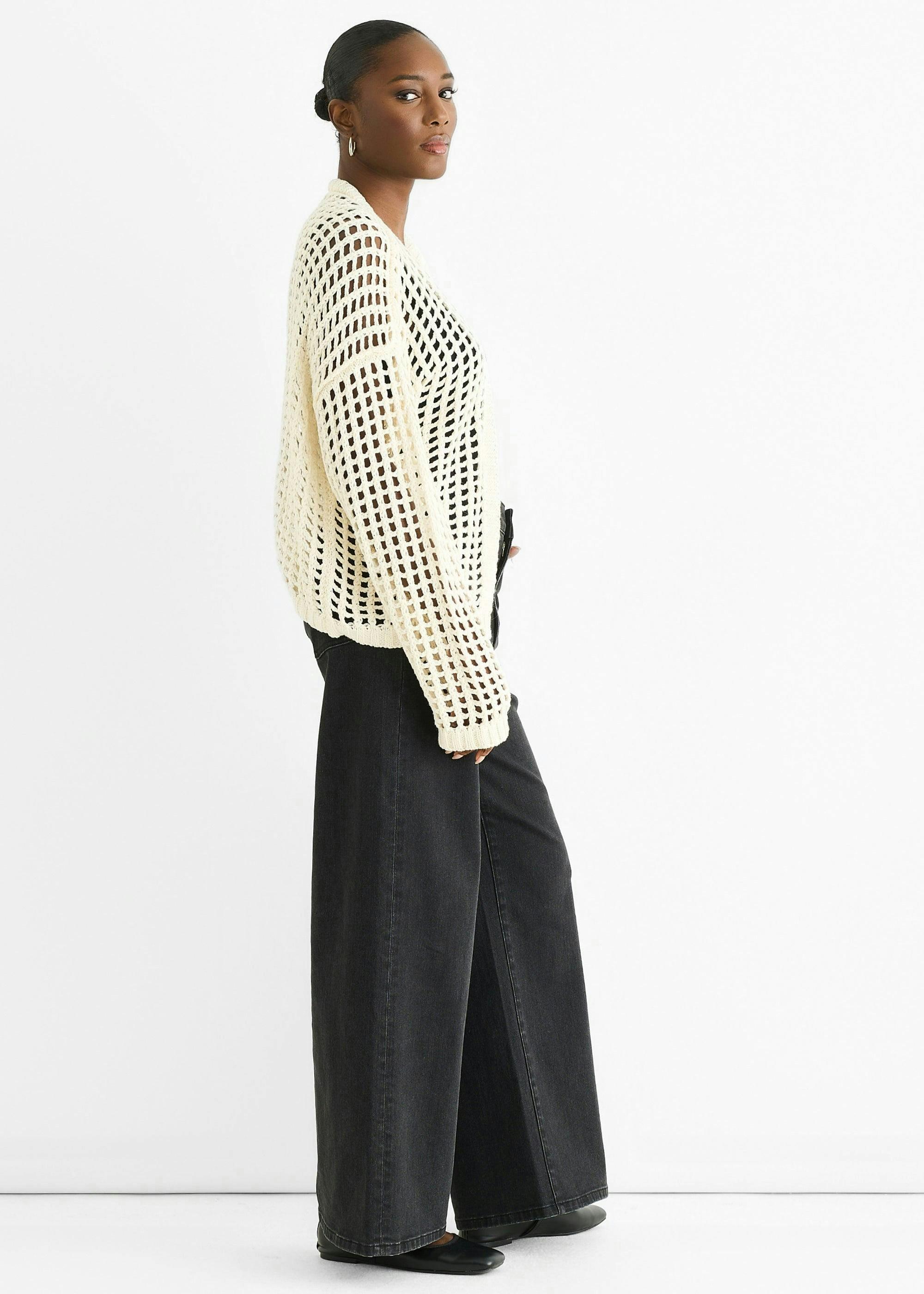Cream Open Knit Edge to Edge Cardigan , view 4 of 4