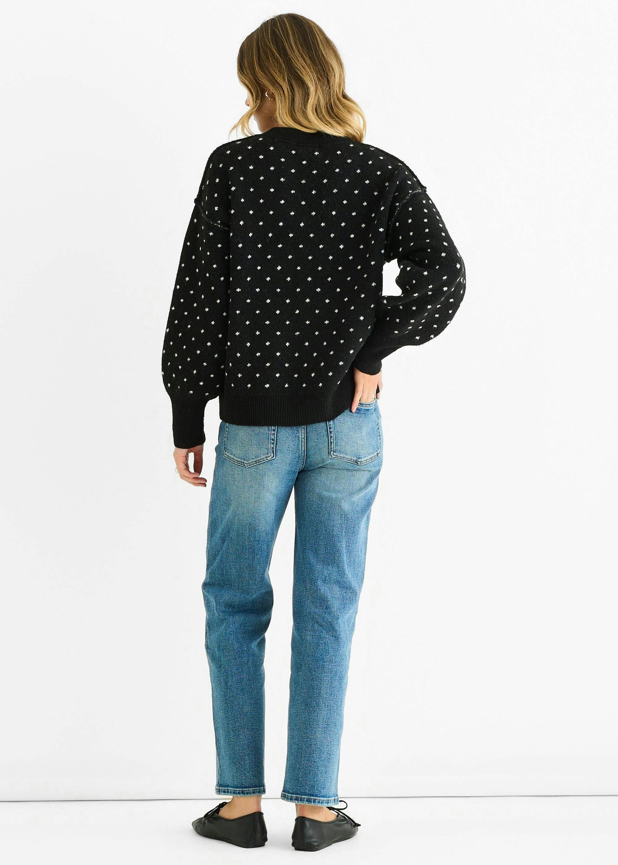 Black Spot Print Button Cardigan Look Jumper , view 3 of 4