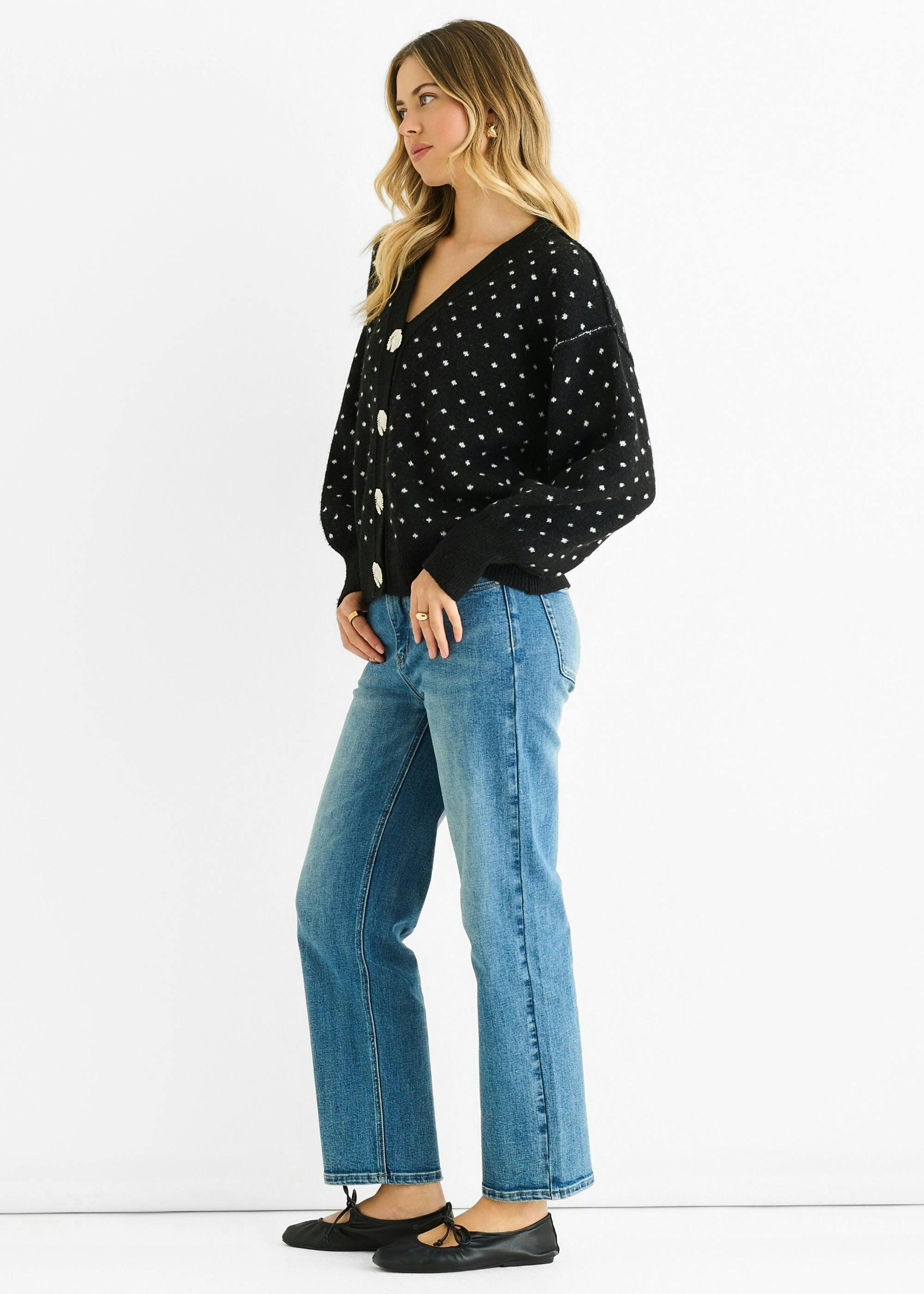 Black Spot Print Button Cardigan Look Jumper , view 4 of 4