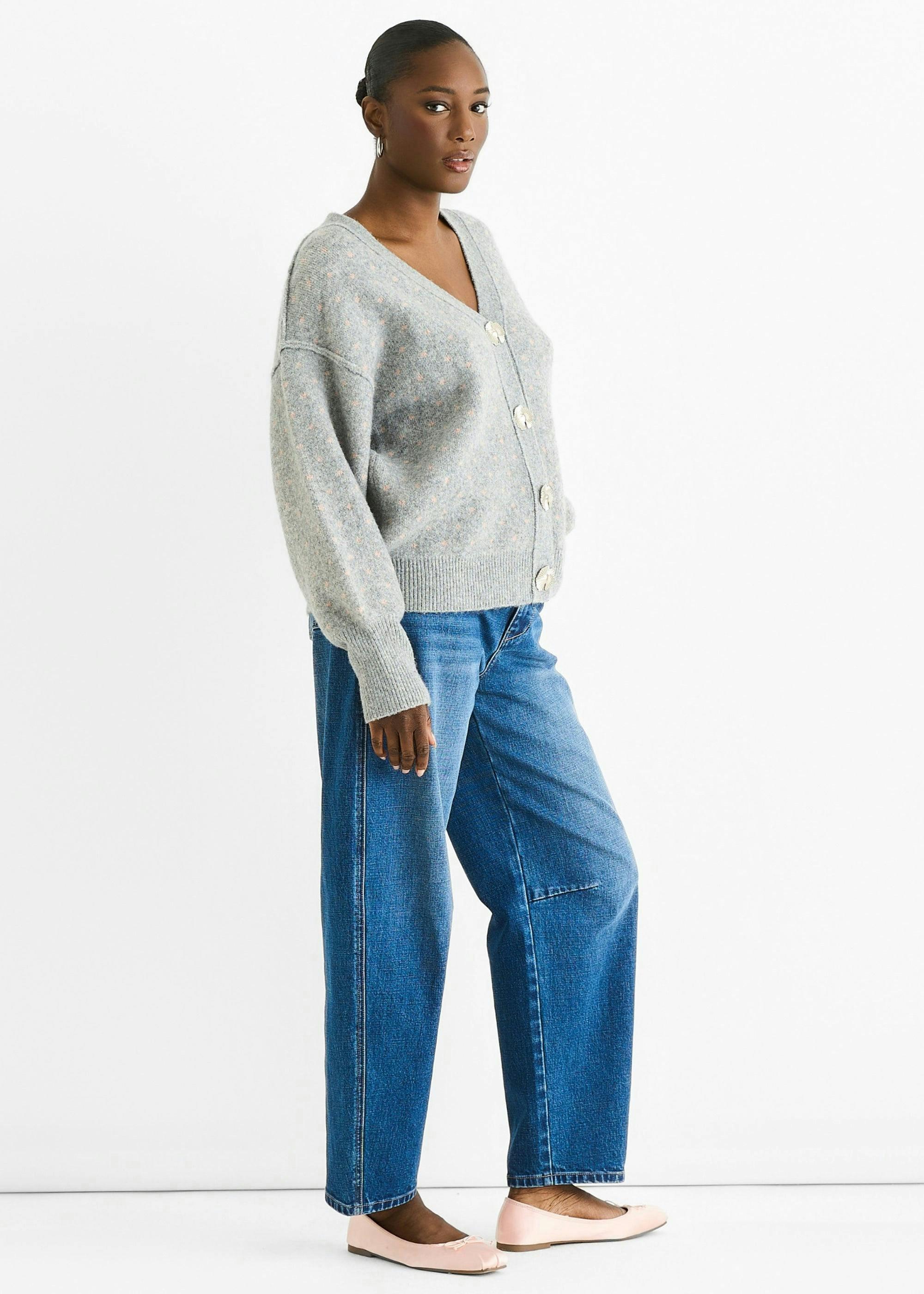 Grey Spot Print Button Cardigan Look Jumper , view 4 of 4