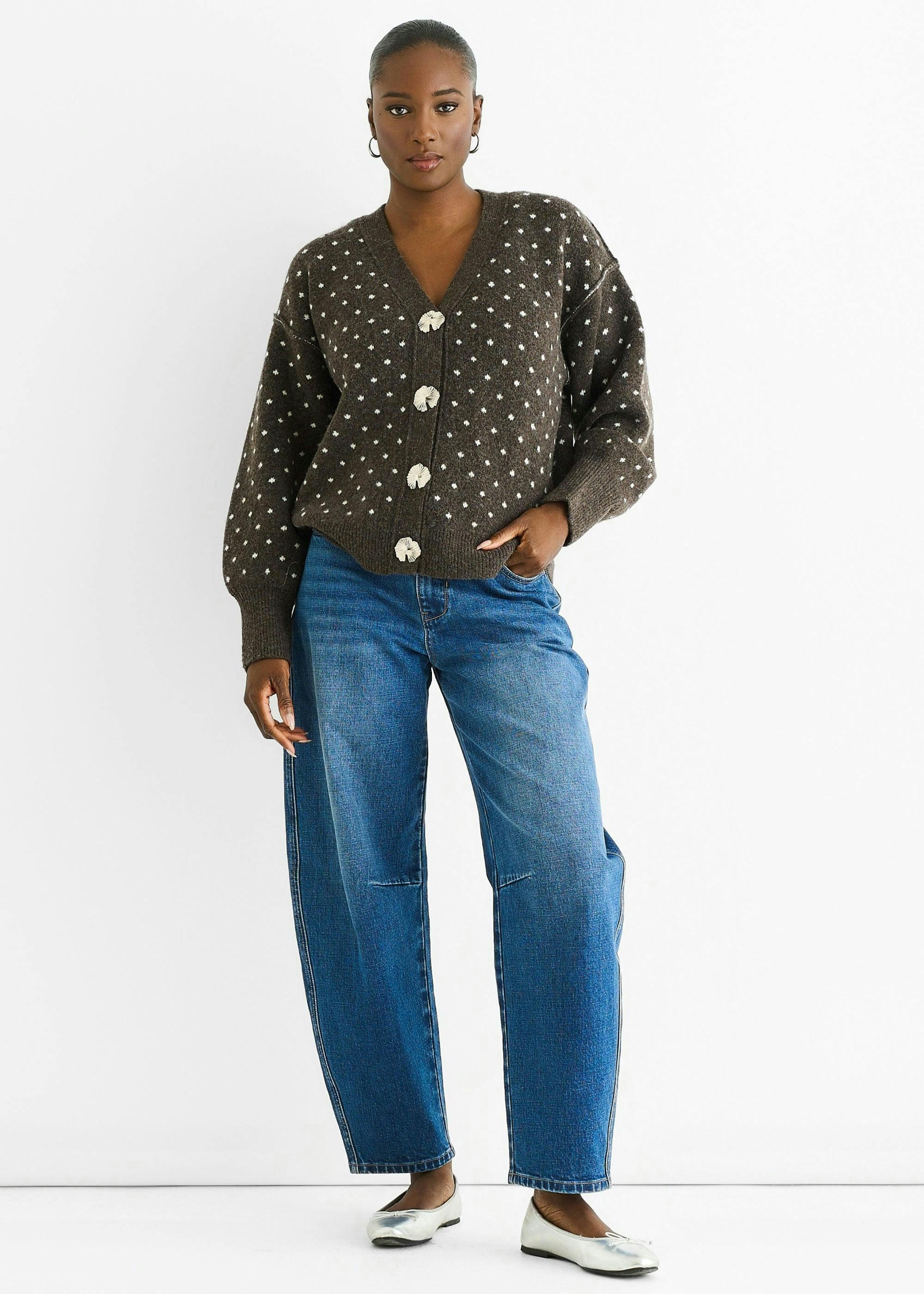 Chocolate Spot Print Button Cardigan Look Jumper , view 2 of 4