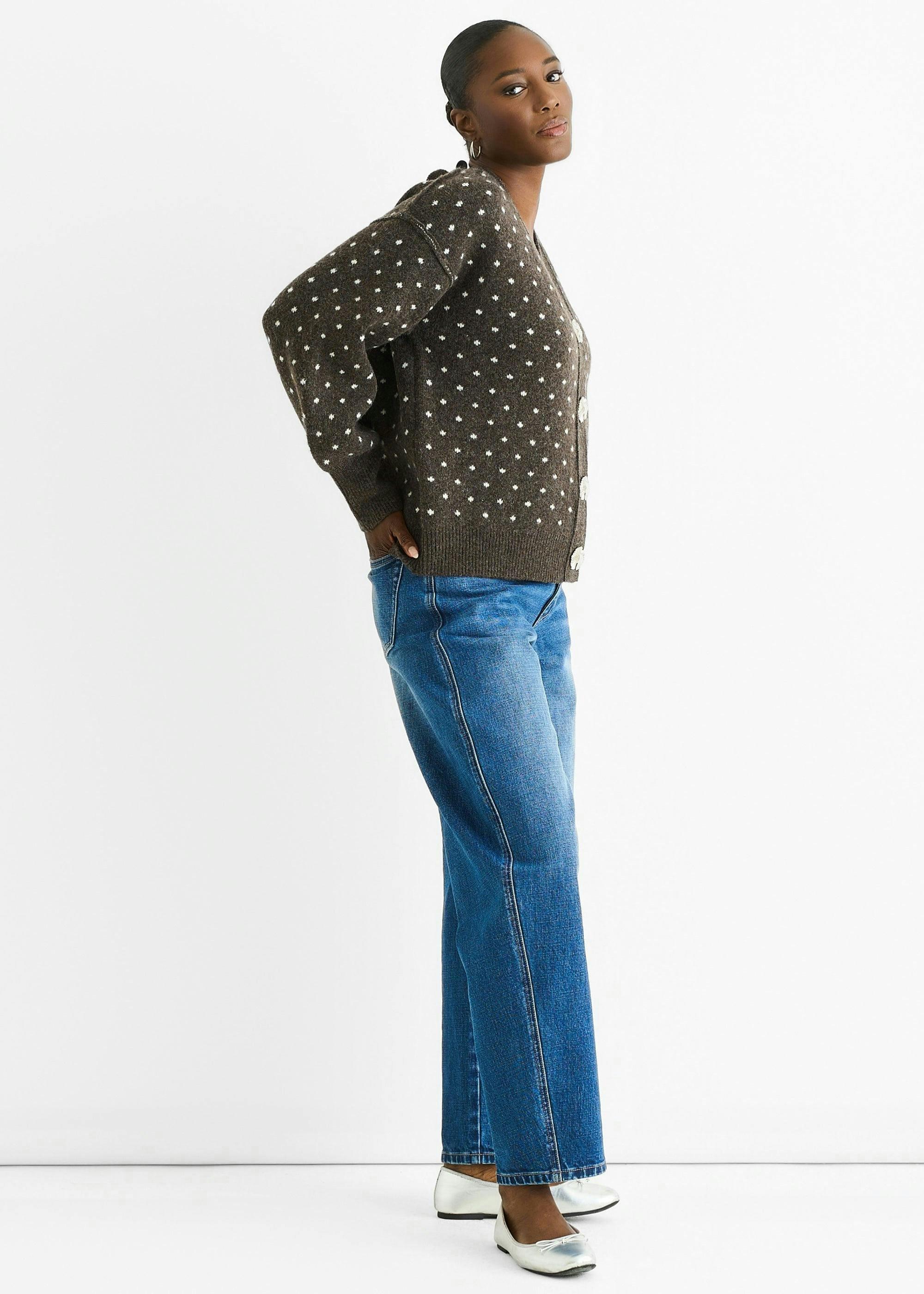 Chocolate Spot Print Button Cardigan Look Jumper , view 4 of 4