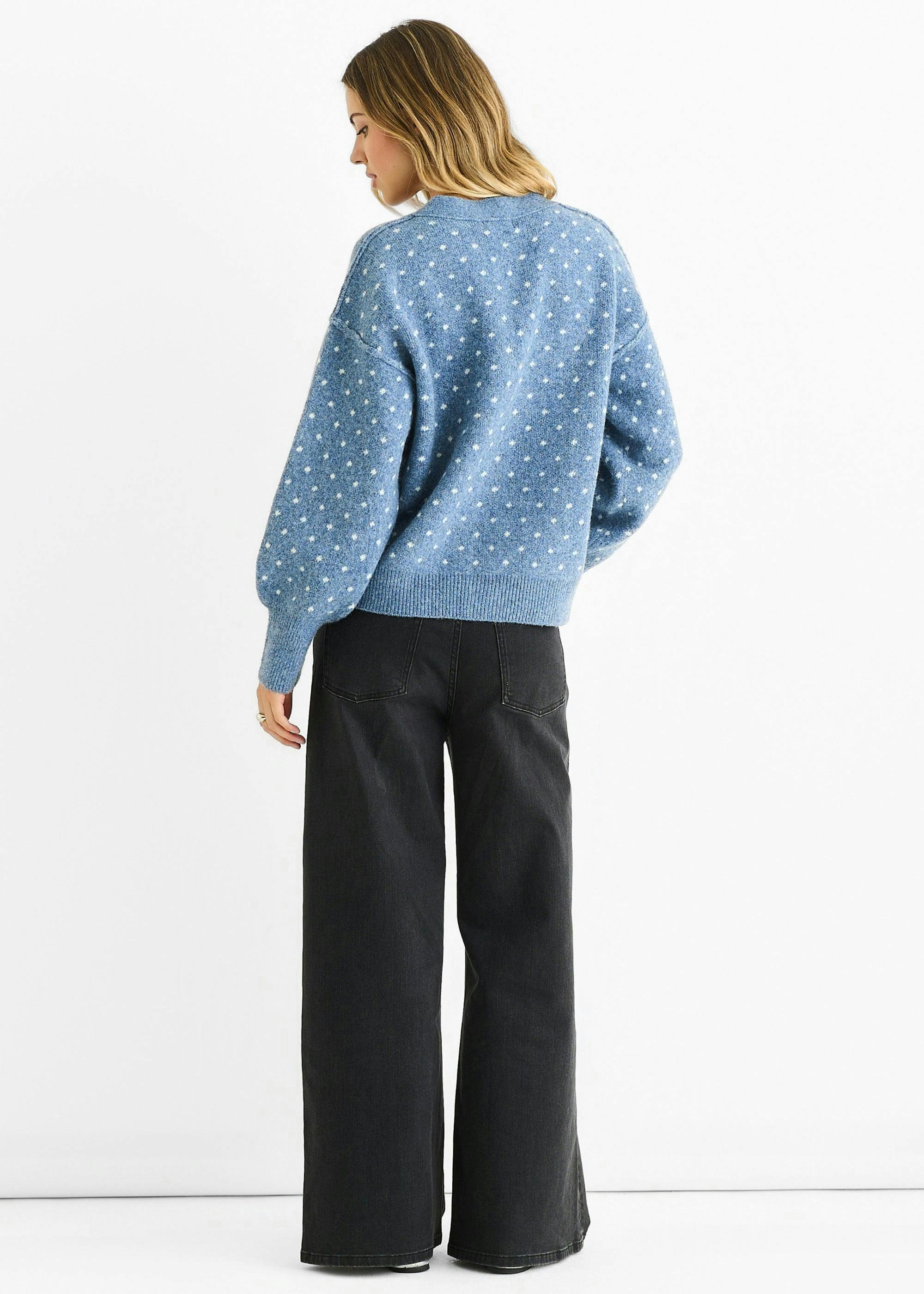 Blue Spot Print Button Cardigan Look Jumper , view 3 of 4