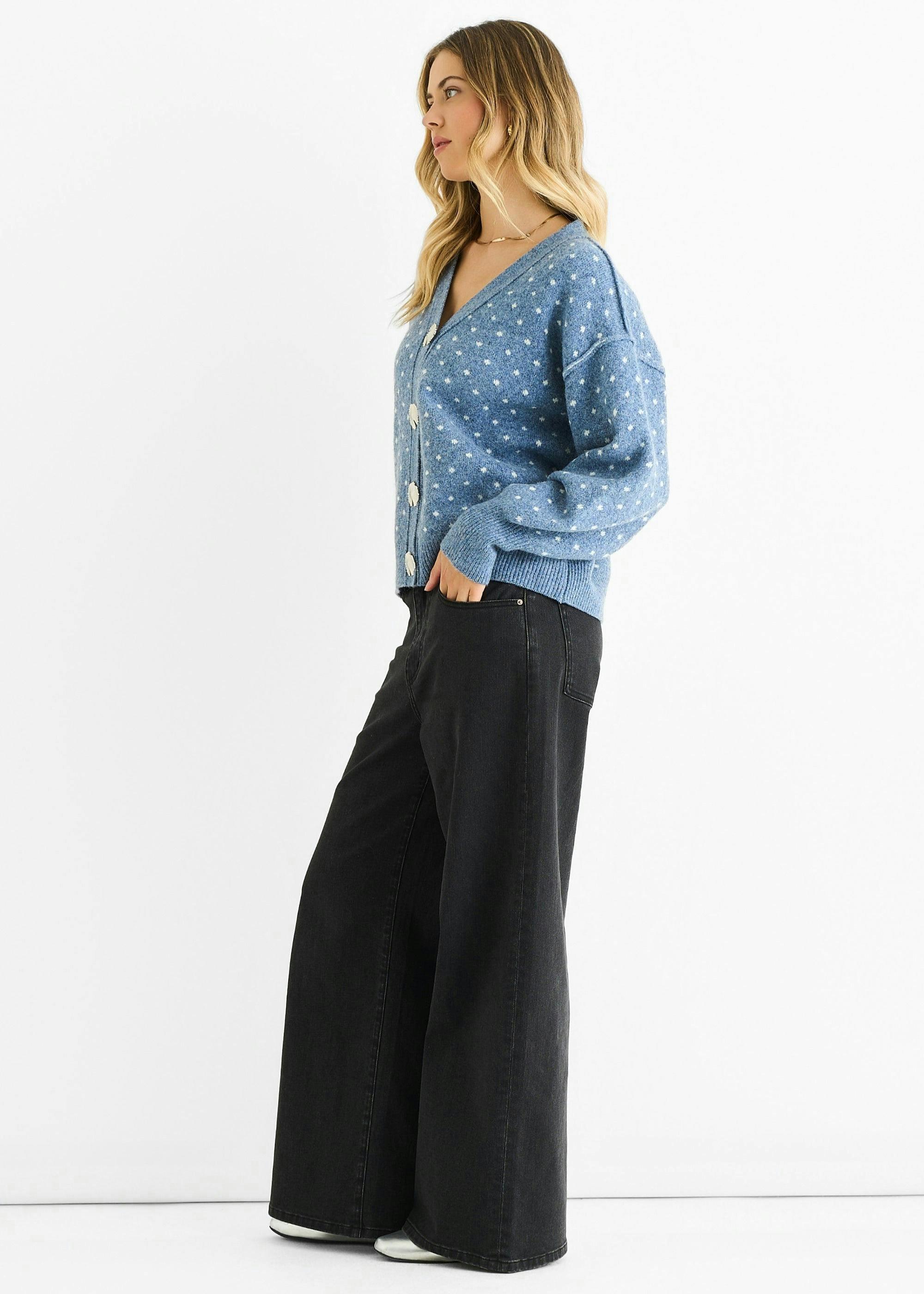 Blue Spot Print Button Cardigan Look Jumper , view 4 of 4
