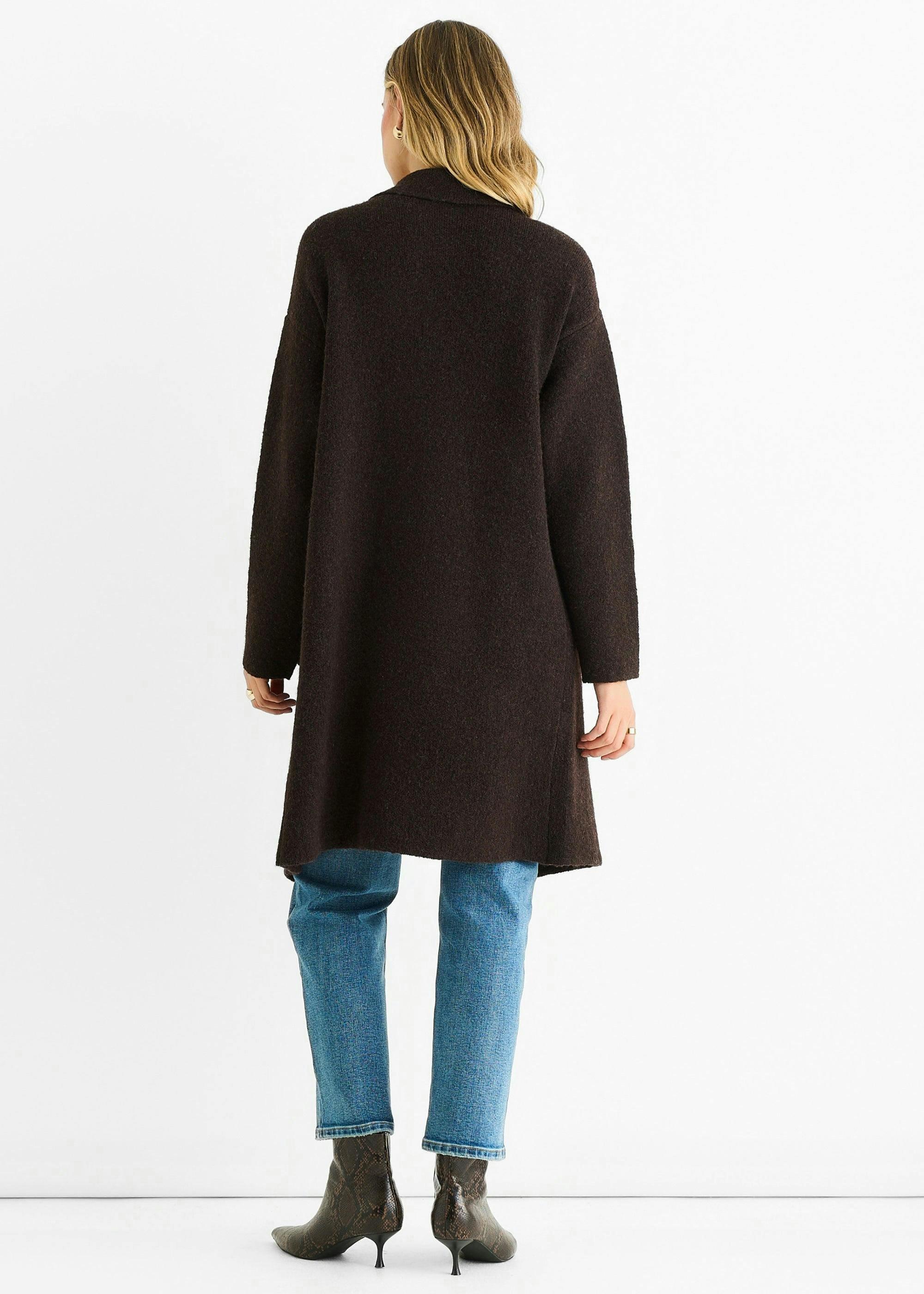 Chocolate Wool Mix Longline Edge to Edge Cardigan , view 2 of 4