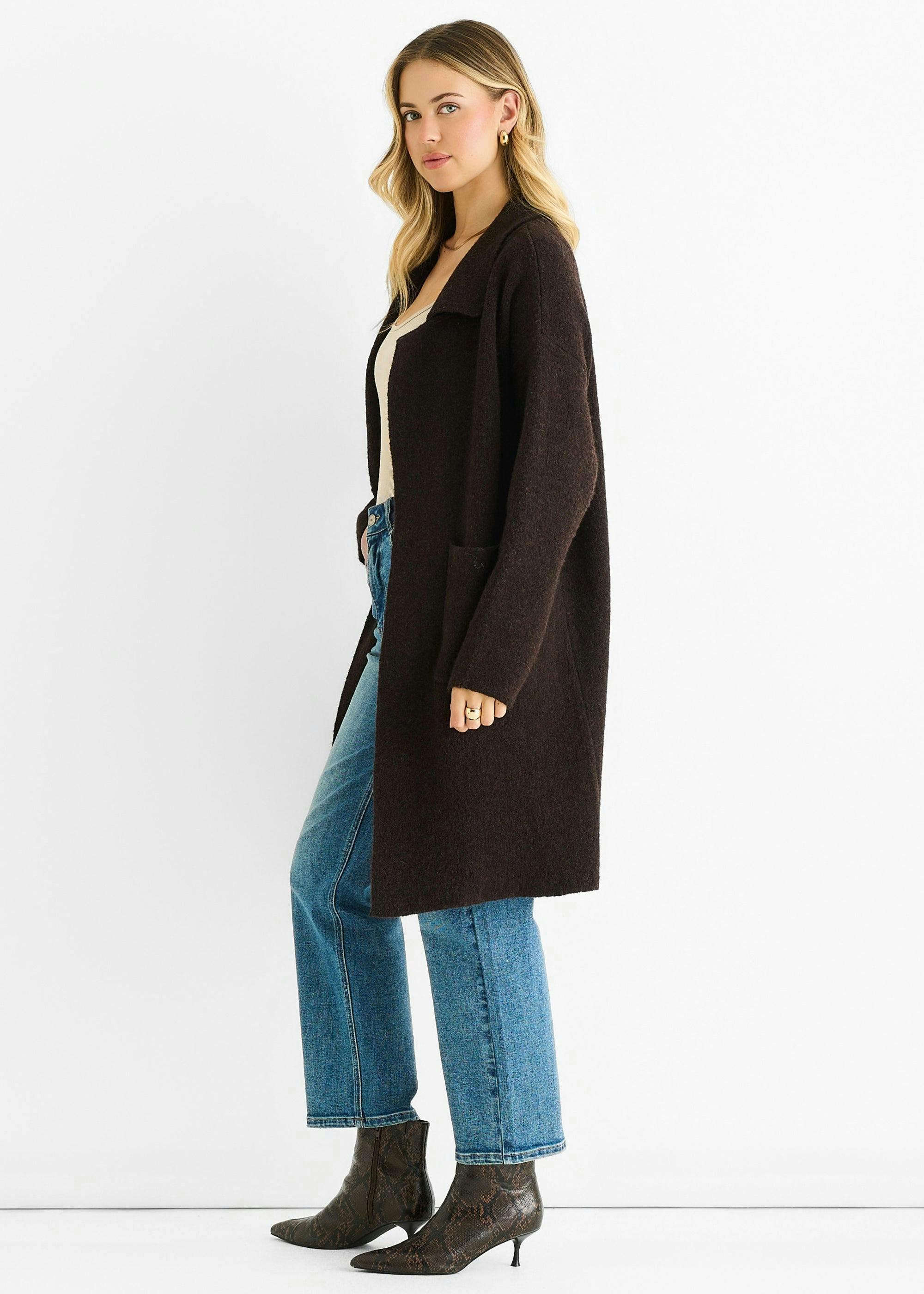 Chocolate Wool Mix Longline Edge to Edge Cardigan , view 4 of 4