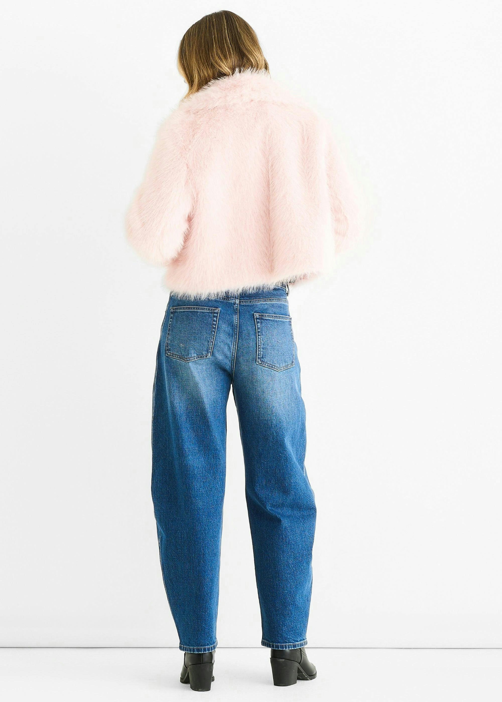 Pink Faux Fur Lapel Short Jacket , view 4 of 4