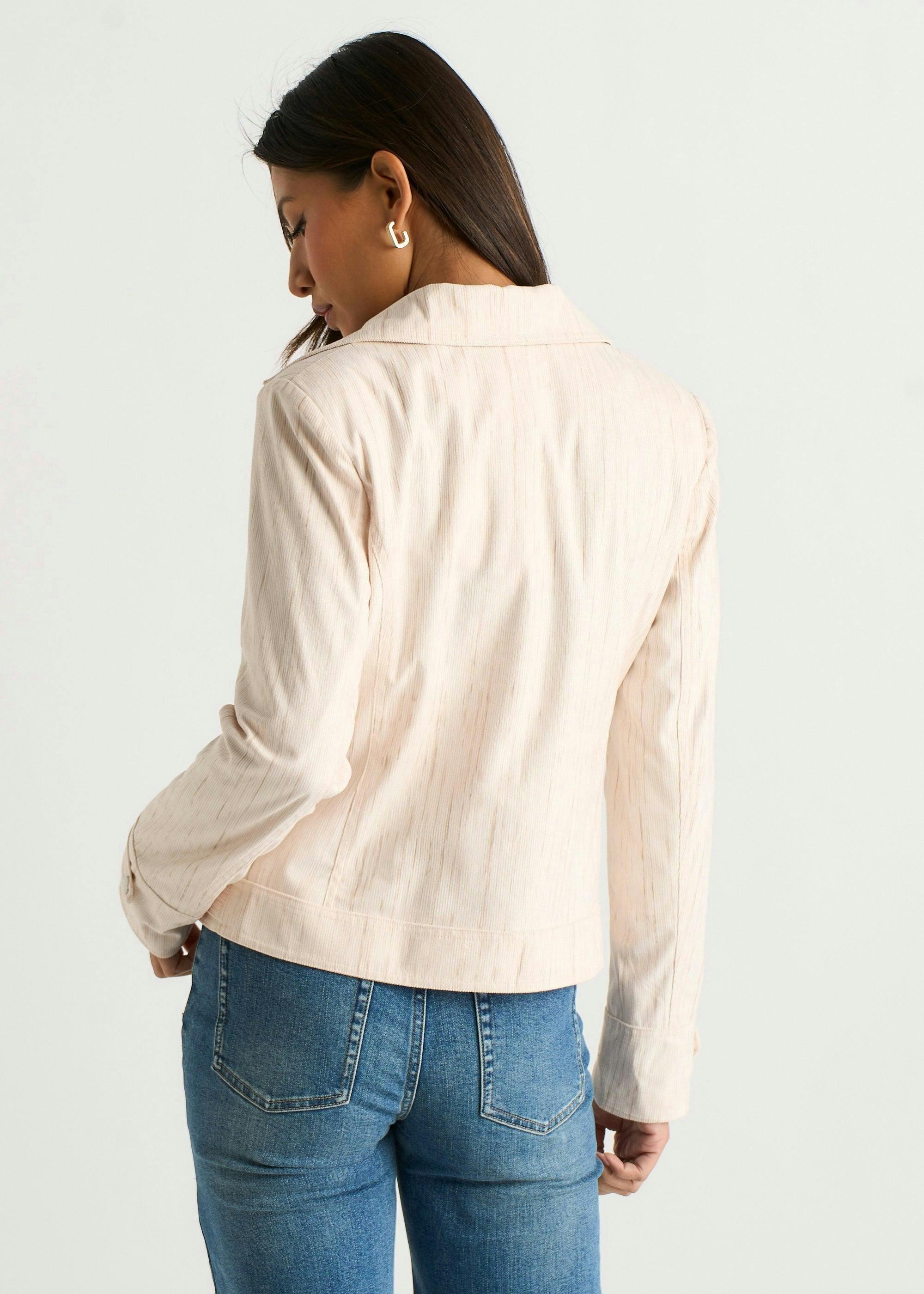 Beige Corduroy Asymmetrical Zip Moto Jacket , view 3 of 4
