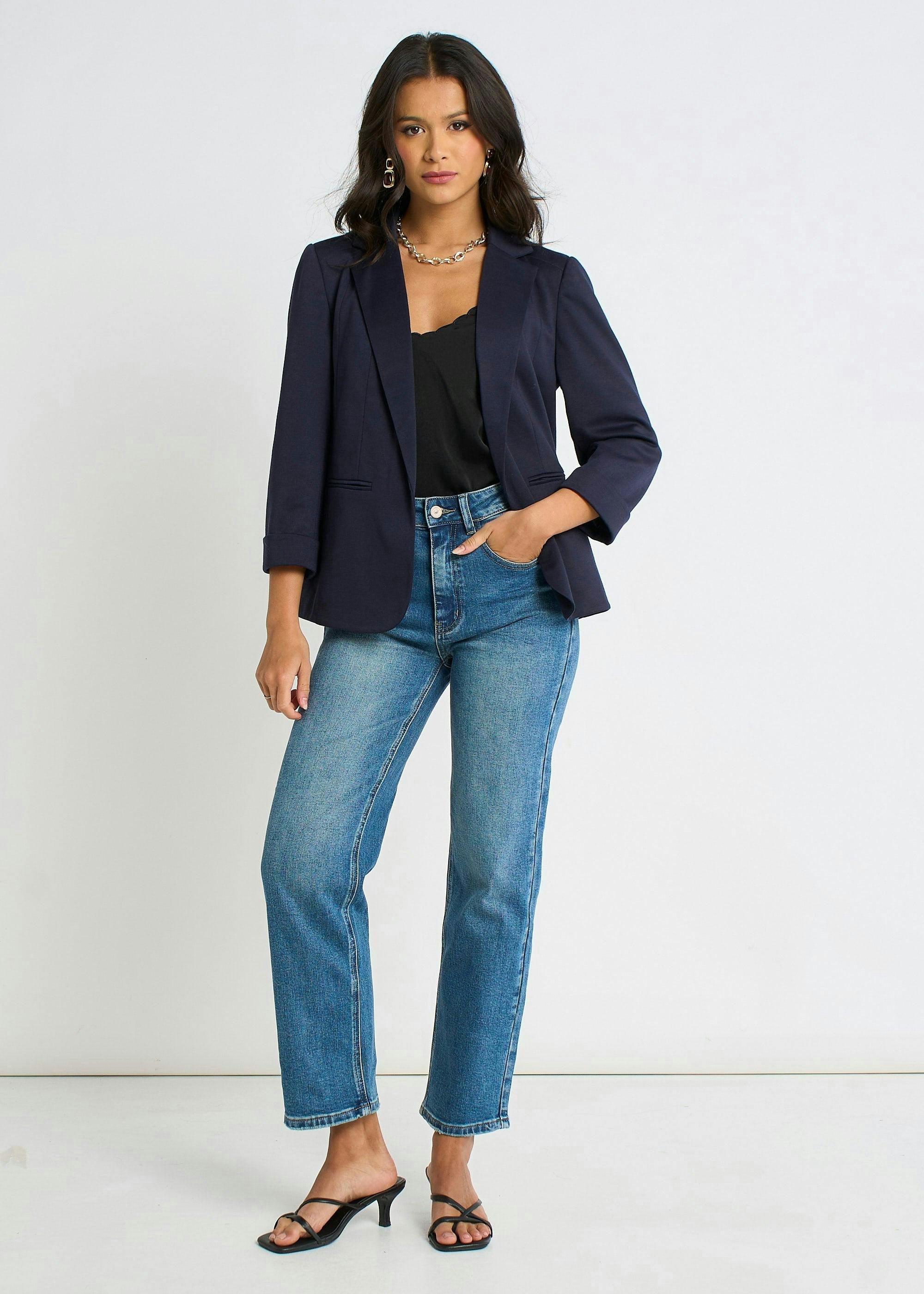 Navy Ponte Edge to Edge Jacket , view 3 of 4
