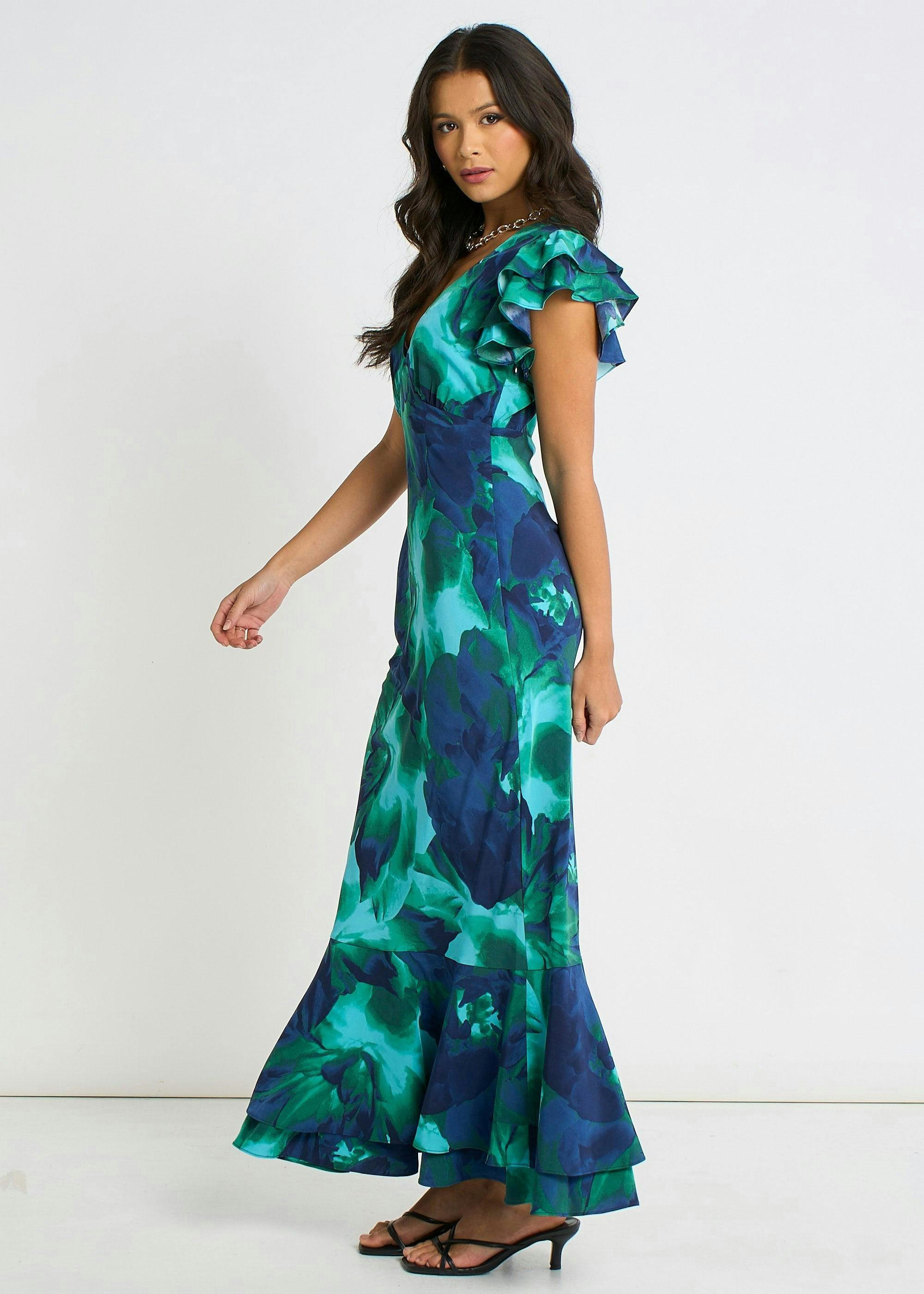 Green Watercolour Floral Maxi Dress , view 4 of 4