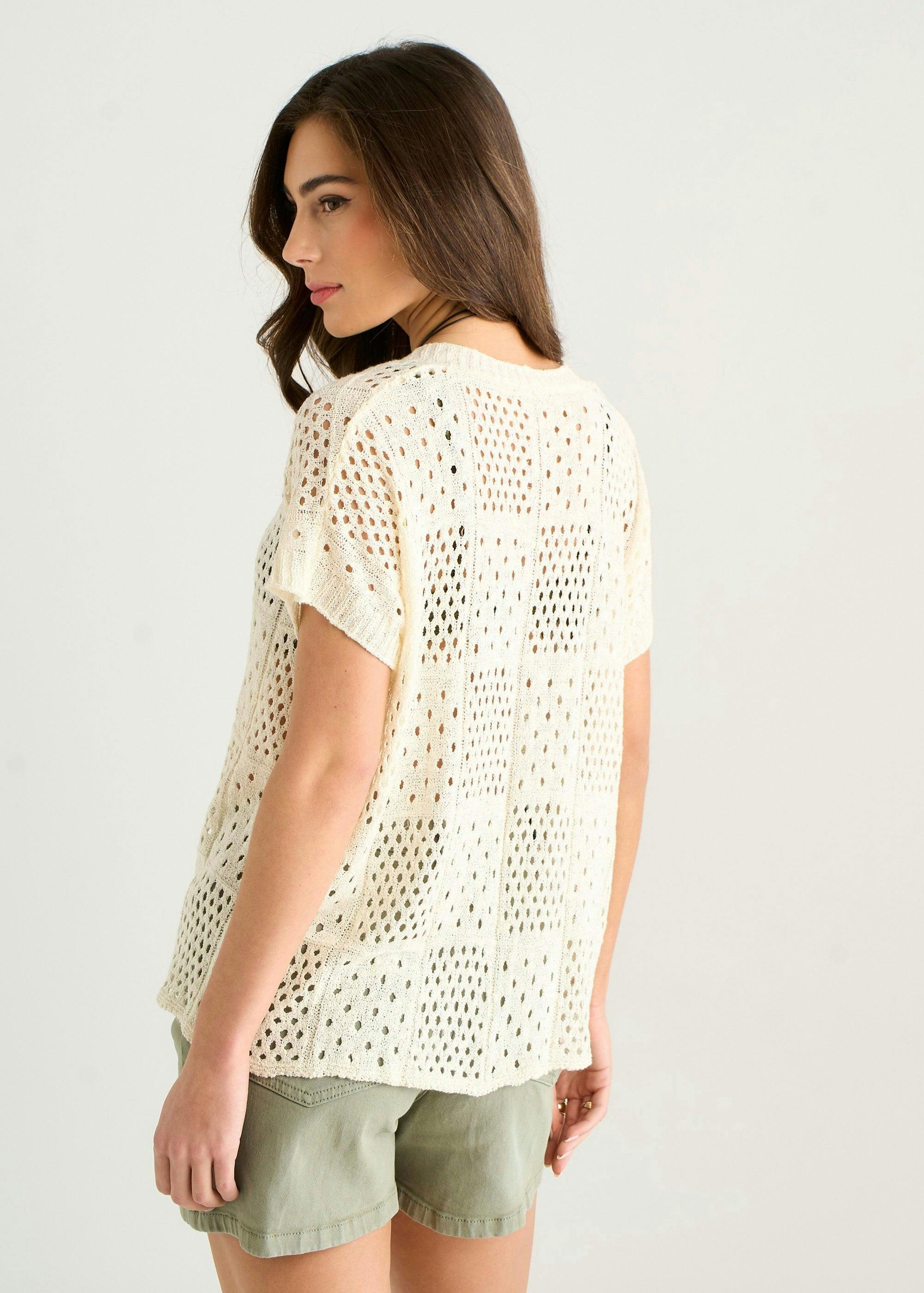 Beige Crochet Button Front Cardigan , view 2 of 4