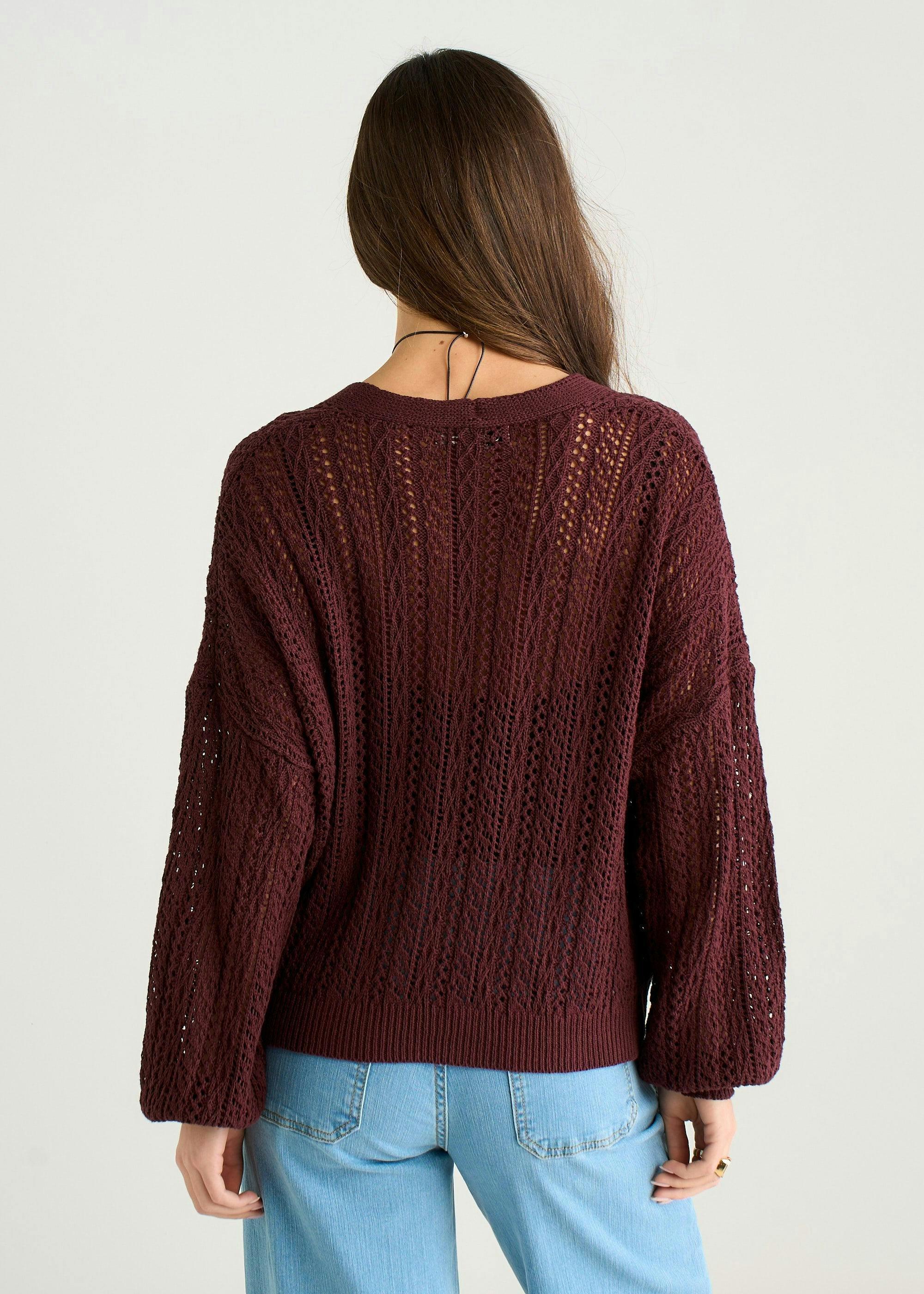 Chocolate Pointelle Knit Button-Front Cardigan , view 2 of 4