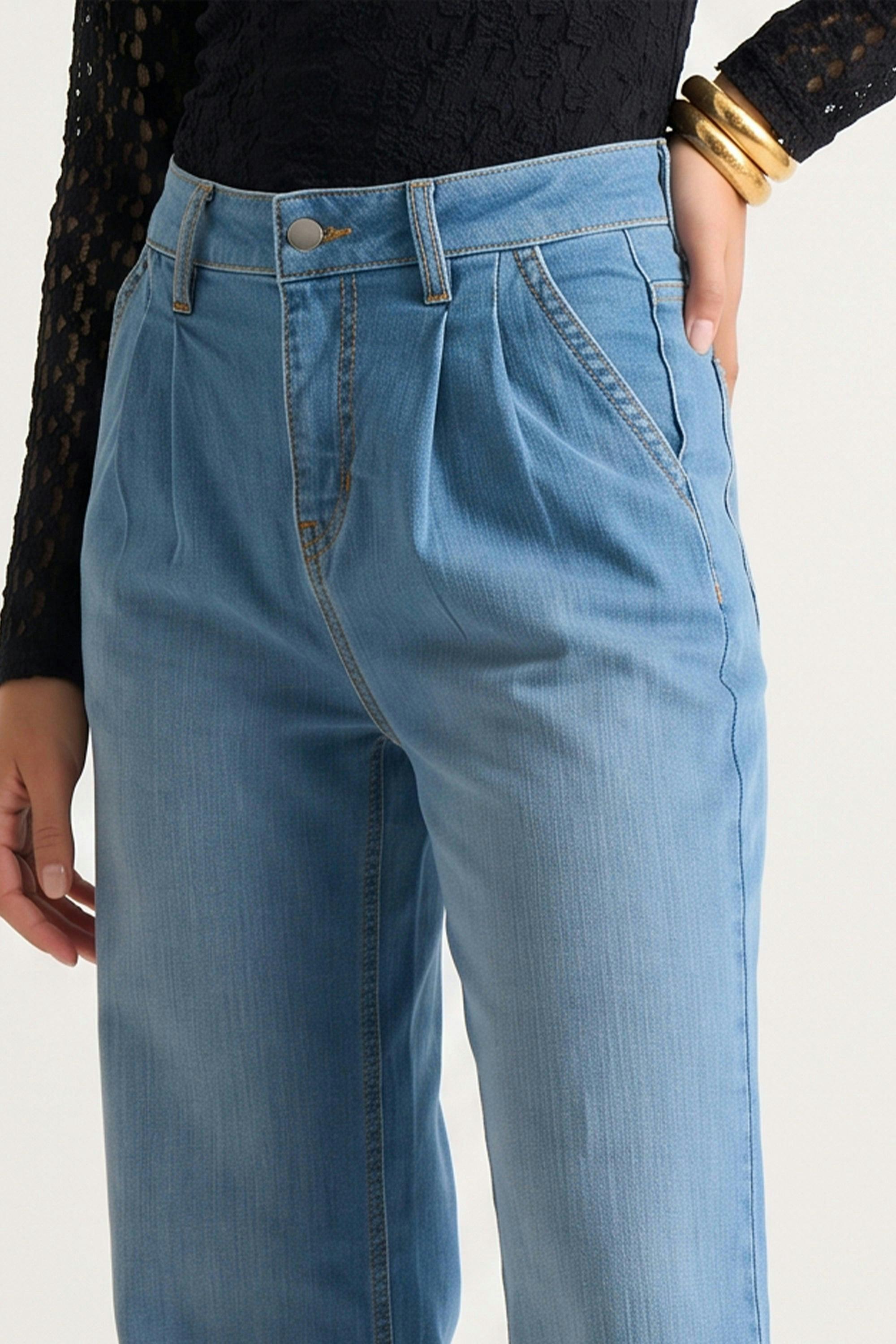 Blue Pleat Wide Leg Jean , view 3 of 4