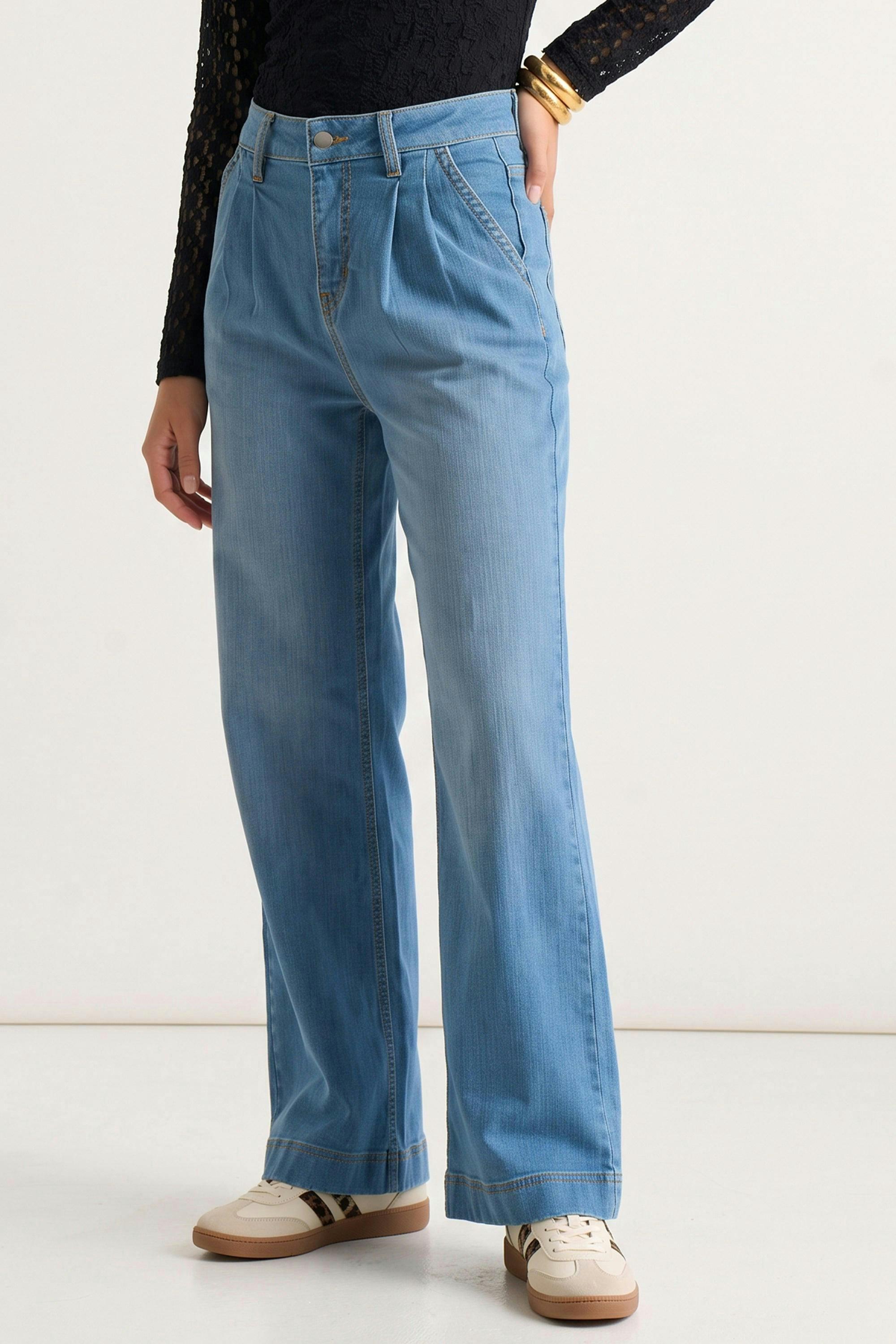 Blue Pleat Wide Leg Jean , view 4 of 4