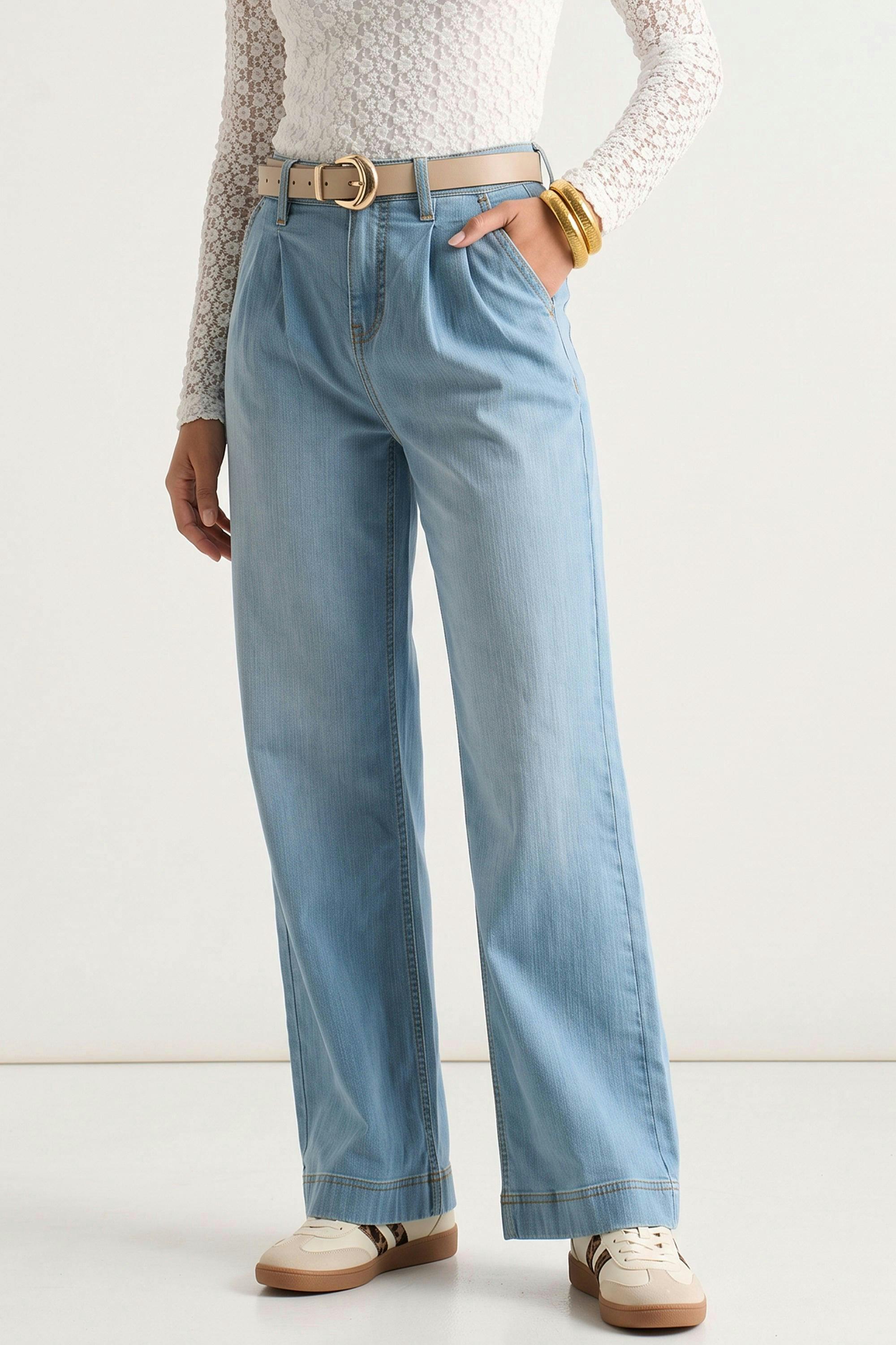 Light Blue Pleat Wide Leg Jean , view 4 of 4