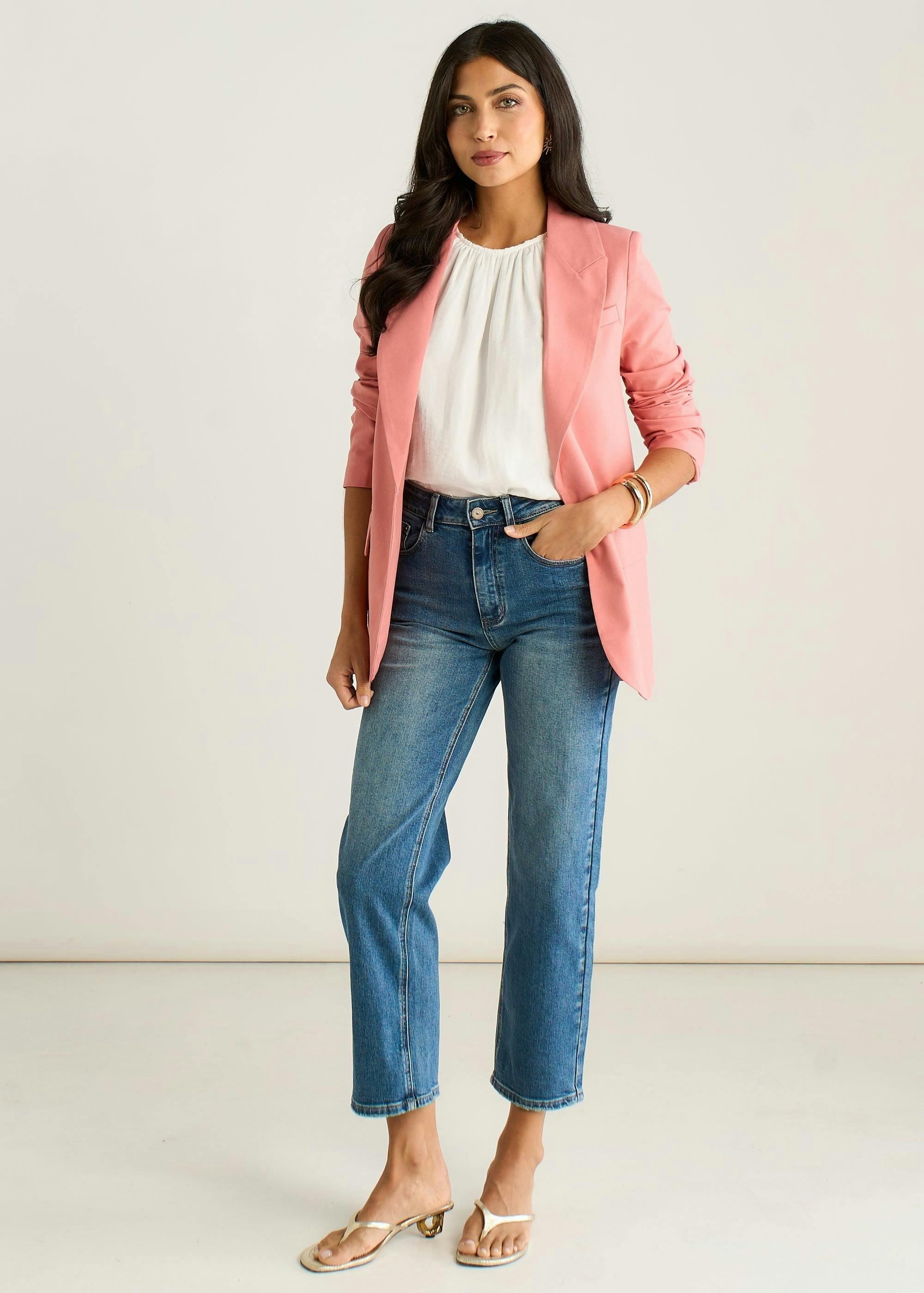 Coral Edge To Edge Cotton and Linen Blend Jacket , view 2 of 4