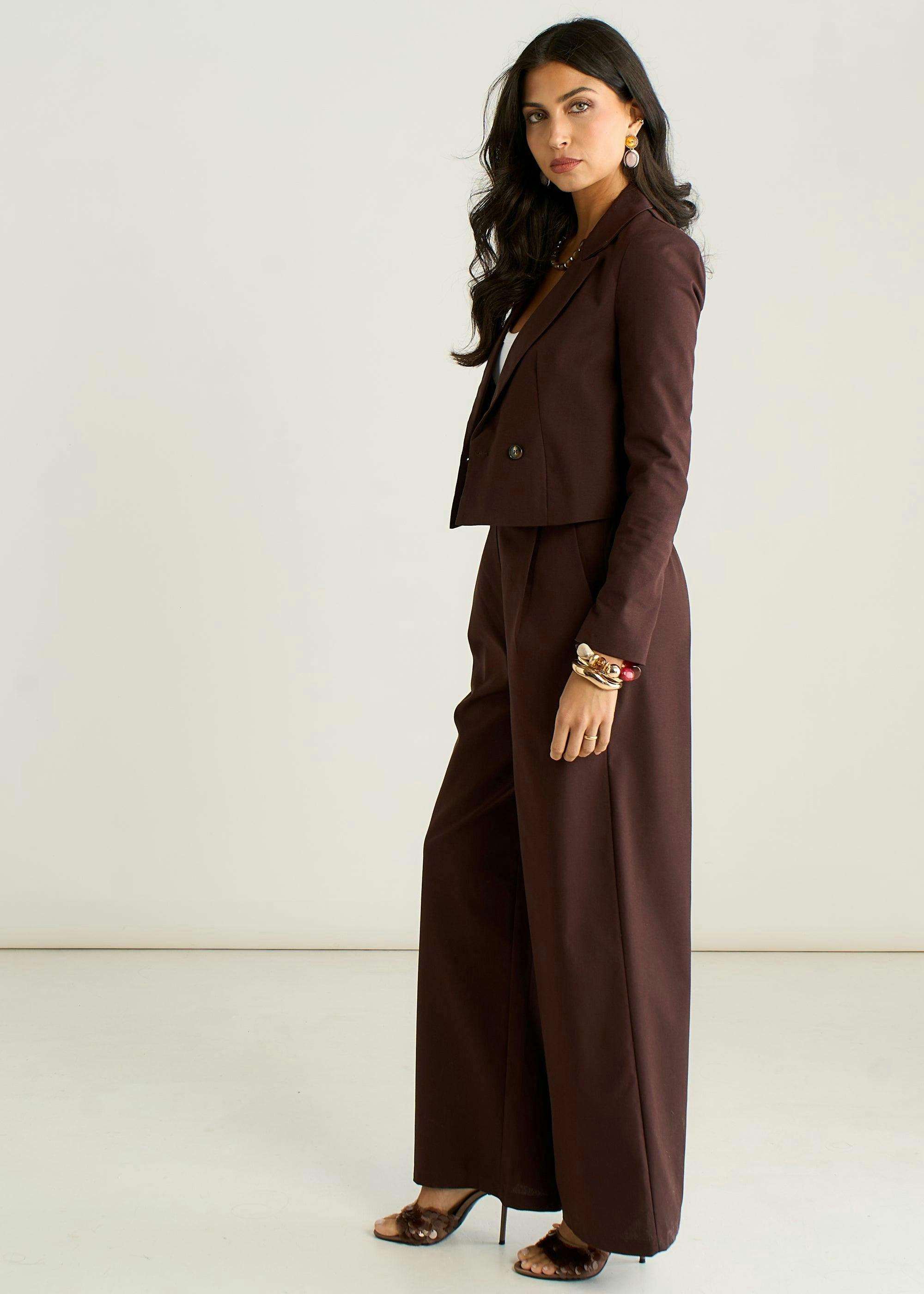 Brown Double Breasted Cotton and Linen Blend Jacket , view 3 of 4