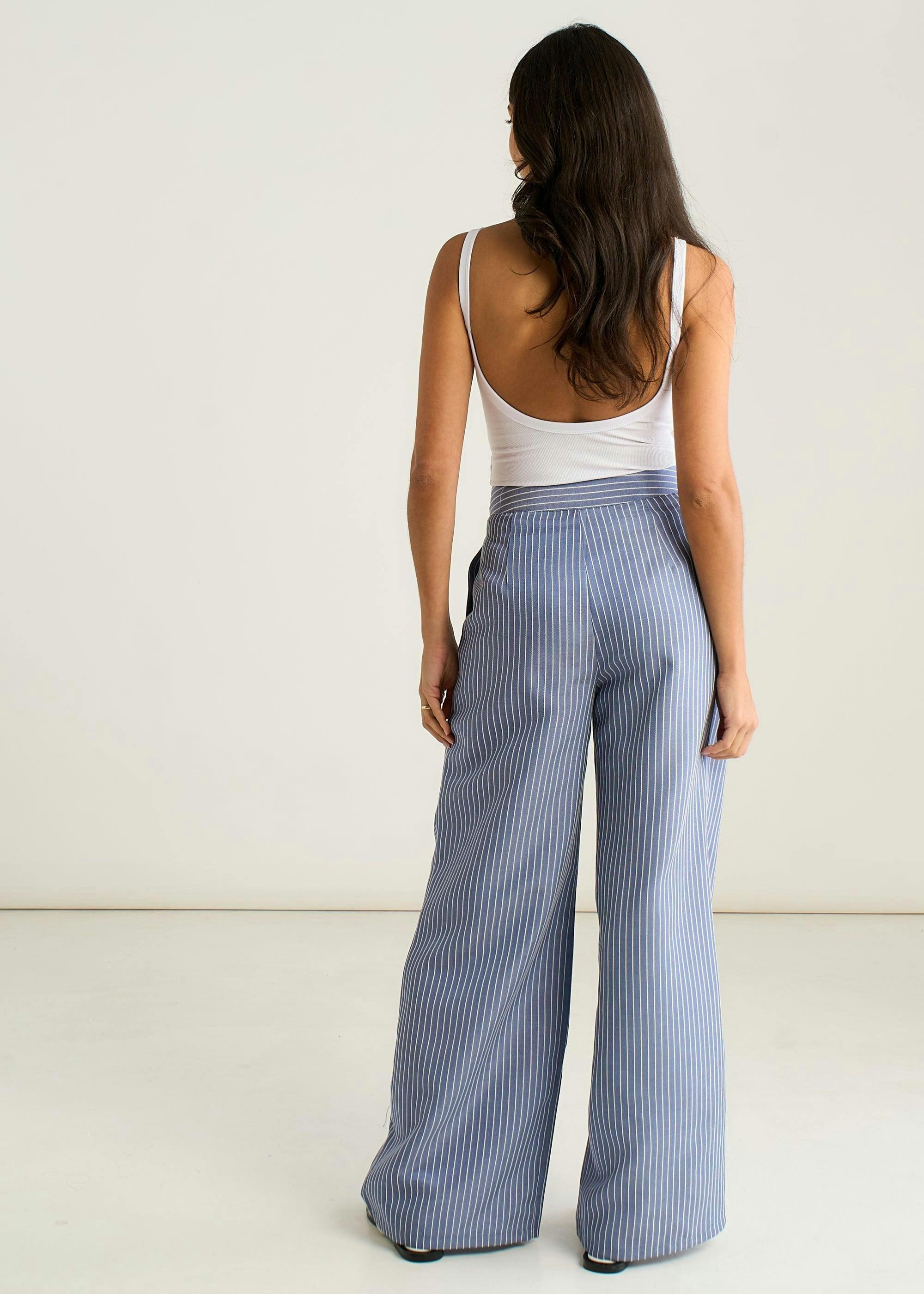 Blue Wide Leg Pleat Front Formal Trousers , view 2 of 4