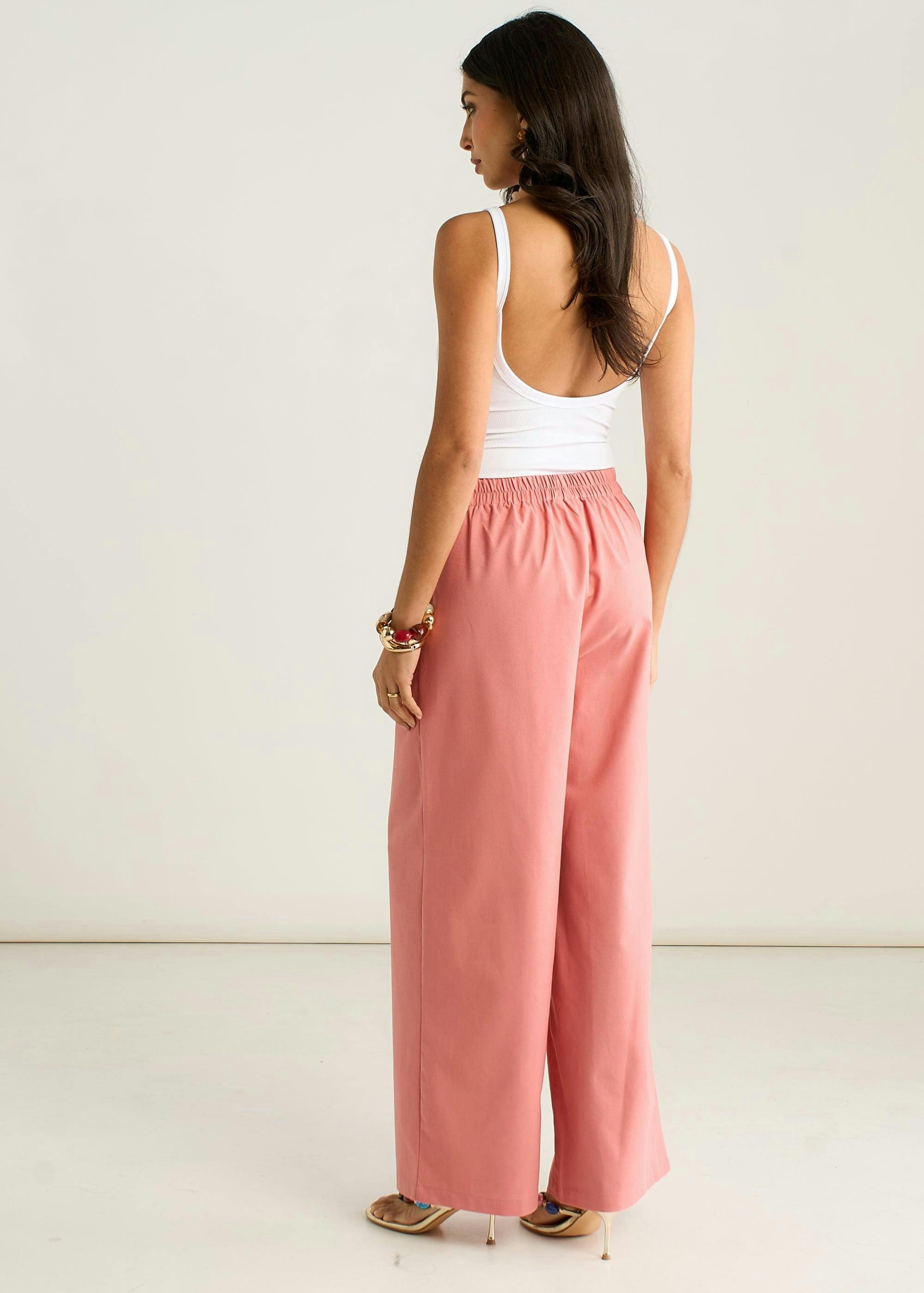 Coral Cotton and Linen Blend Wide Leg Trouser , view 2 of 4