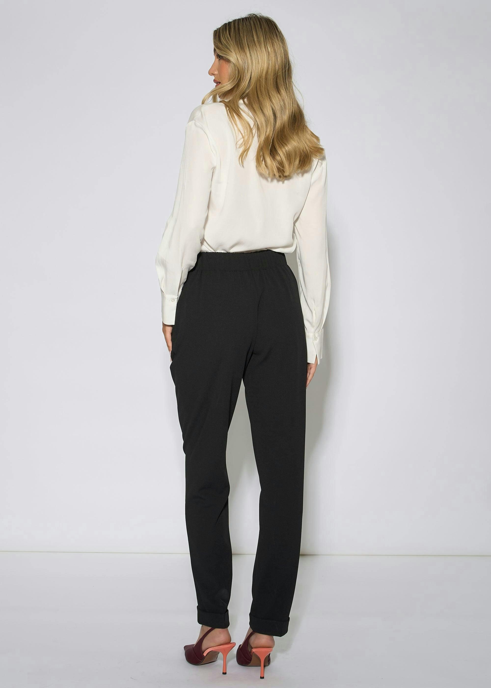 Black Drawstring Turn Up Scuba Crepe Jogger , view 2 of 4