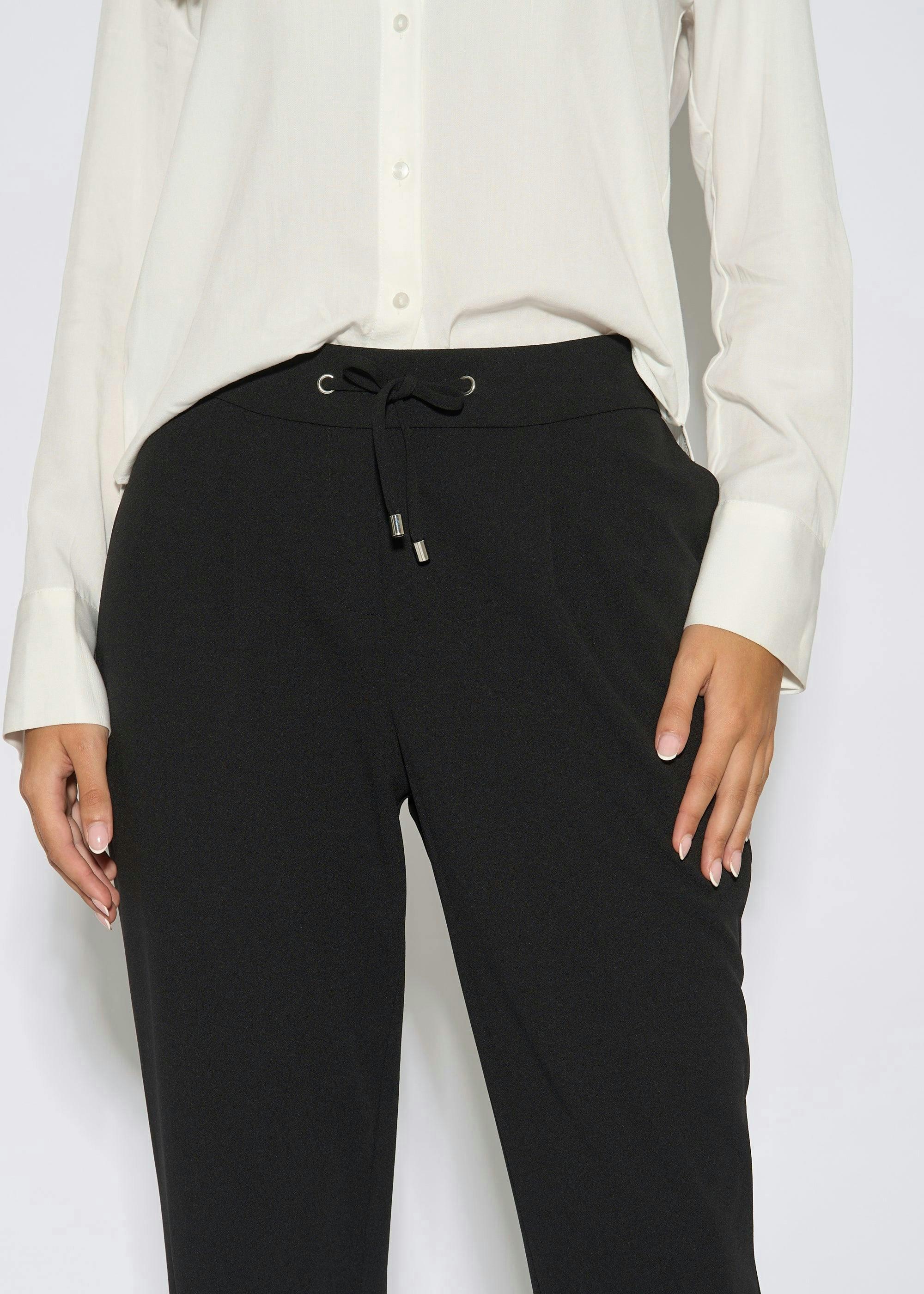 Black Drawstring Turn Up Scuba Crepe Jogger , view 3 of 4