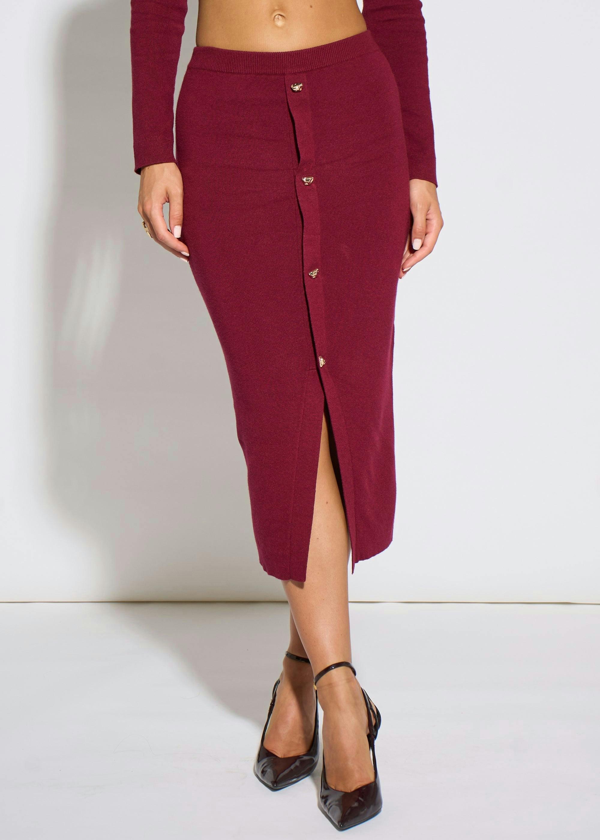 Mulberry Gold Button Pencil Midi Skirt , view 6 of 6