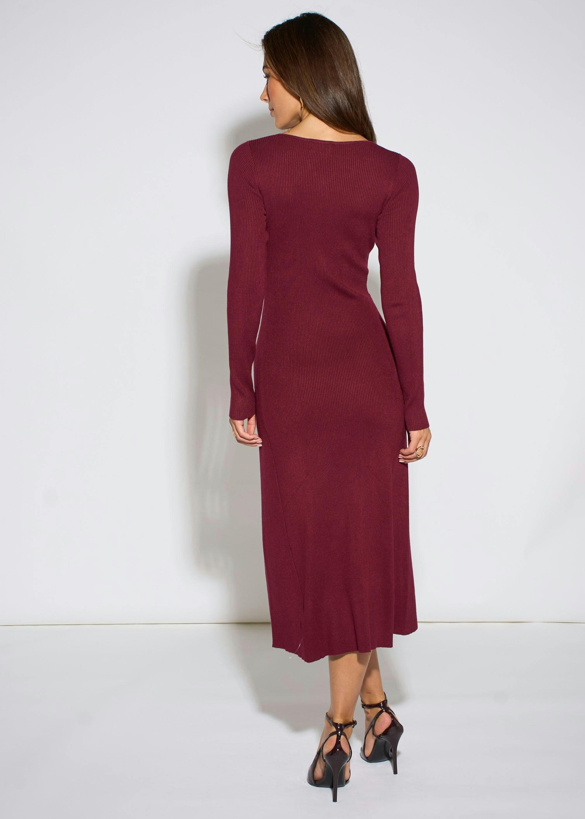Mulberry Long Sleeve Gold Button Midi Dress , view 2 of 4