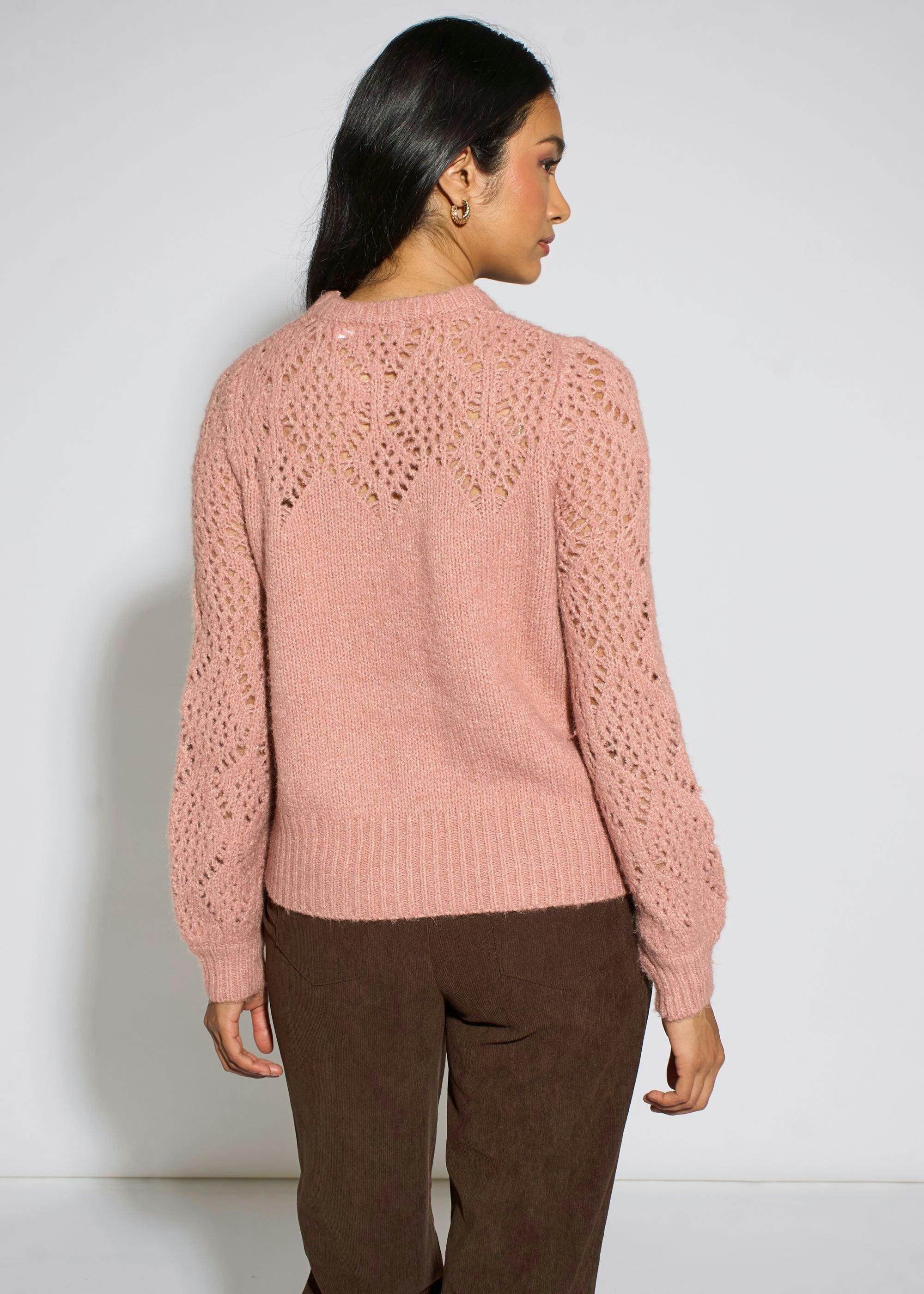 Pink Crochet Yoke Long Sleeve Jumper , view 2 of 4