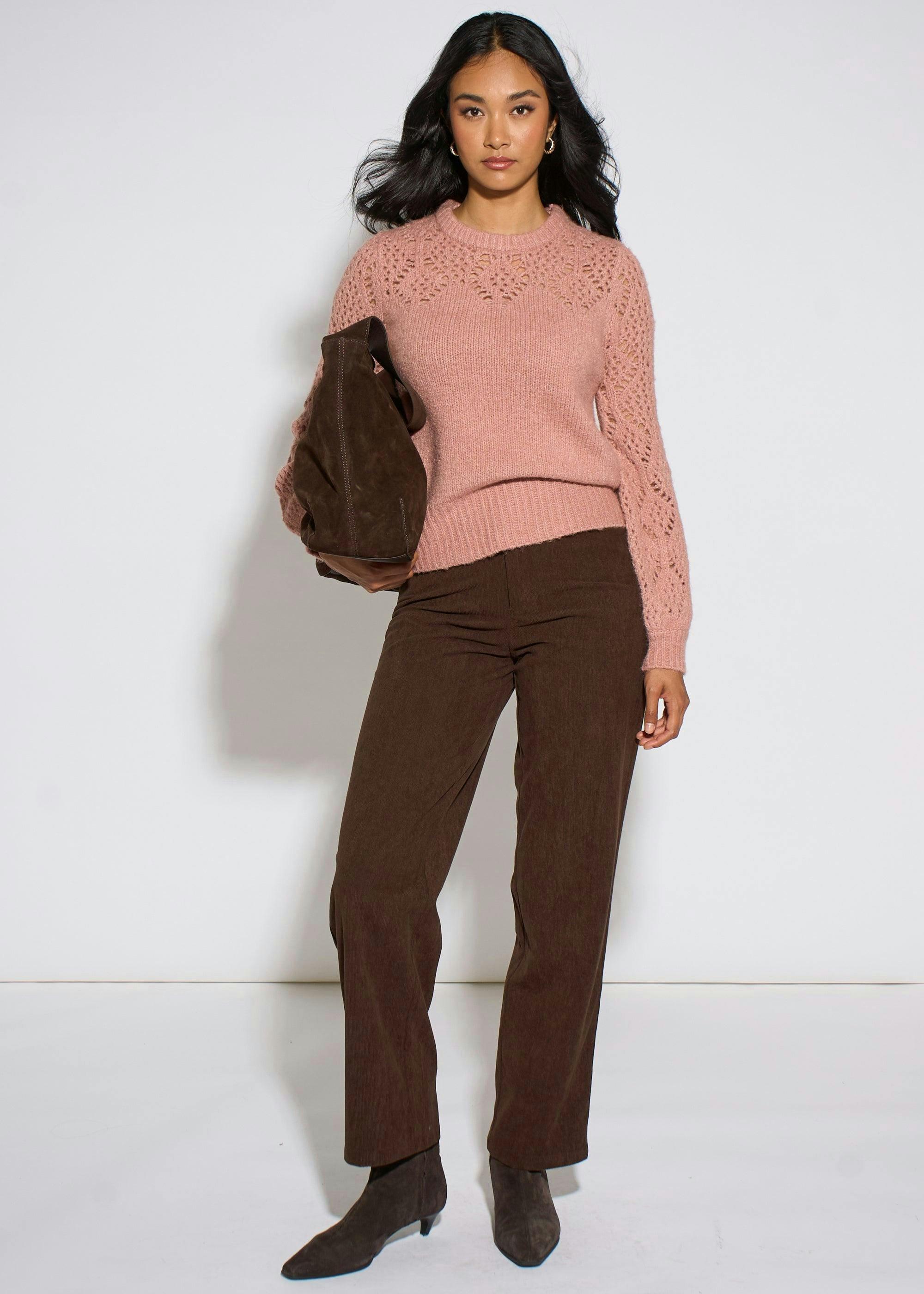 Pink Crochet Yoke Long Sleeve Jumper , view 3 of 4