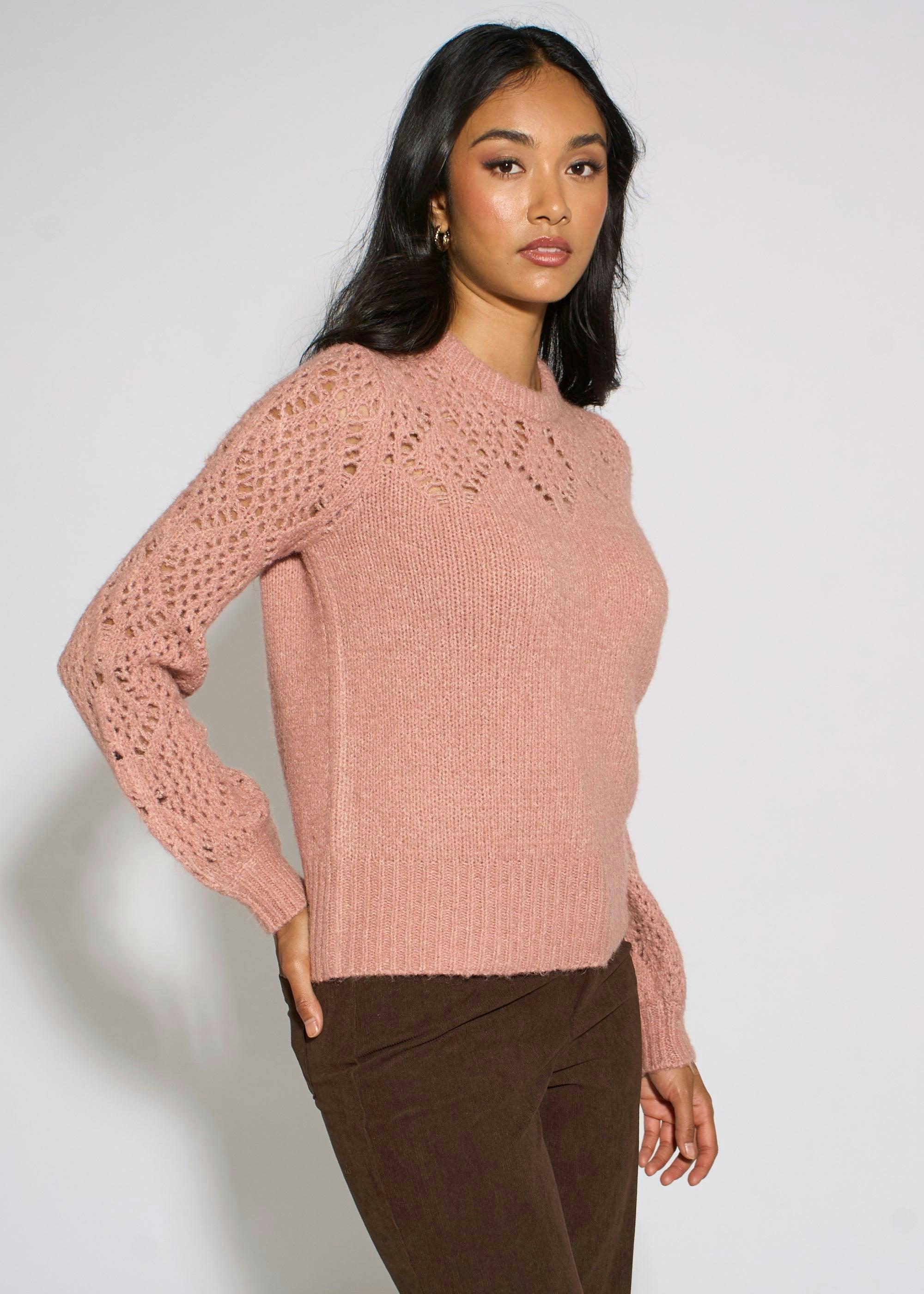 Pink Crochet Yoke Long Sleeve Jumper , view 4 of 4