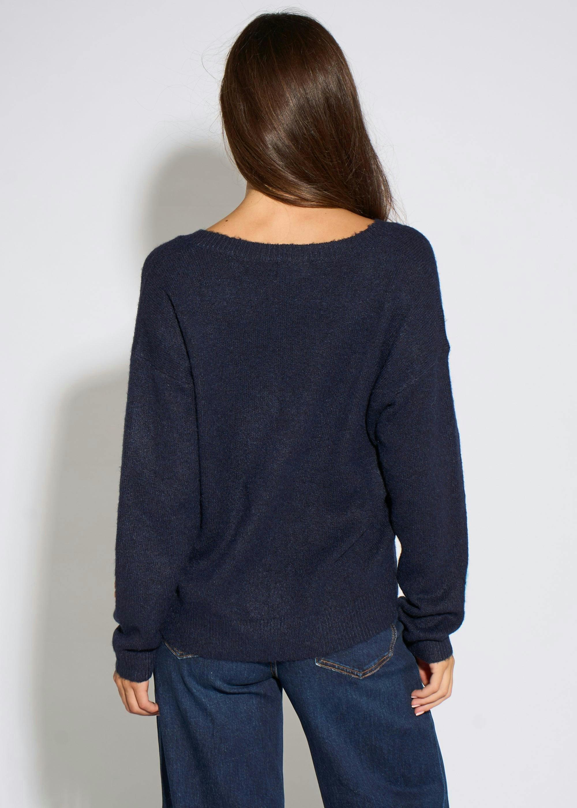 Navy Crochet 3D Floral Knitted Jumper , view 2 of 4