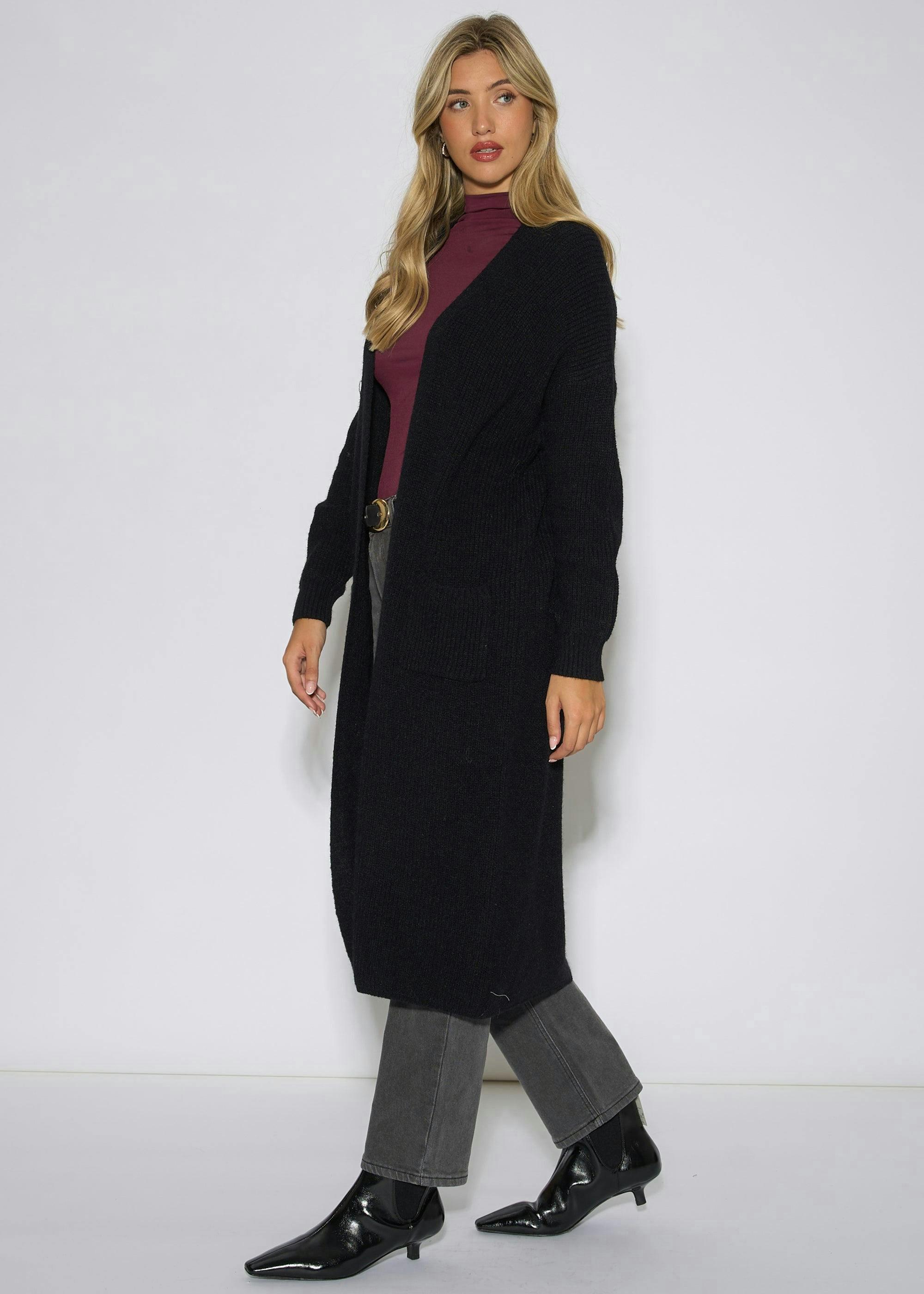 Black Edge To Edge Longline Knit Cardigan , view 4 of 4