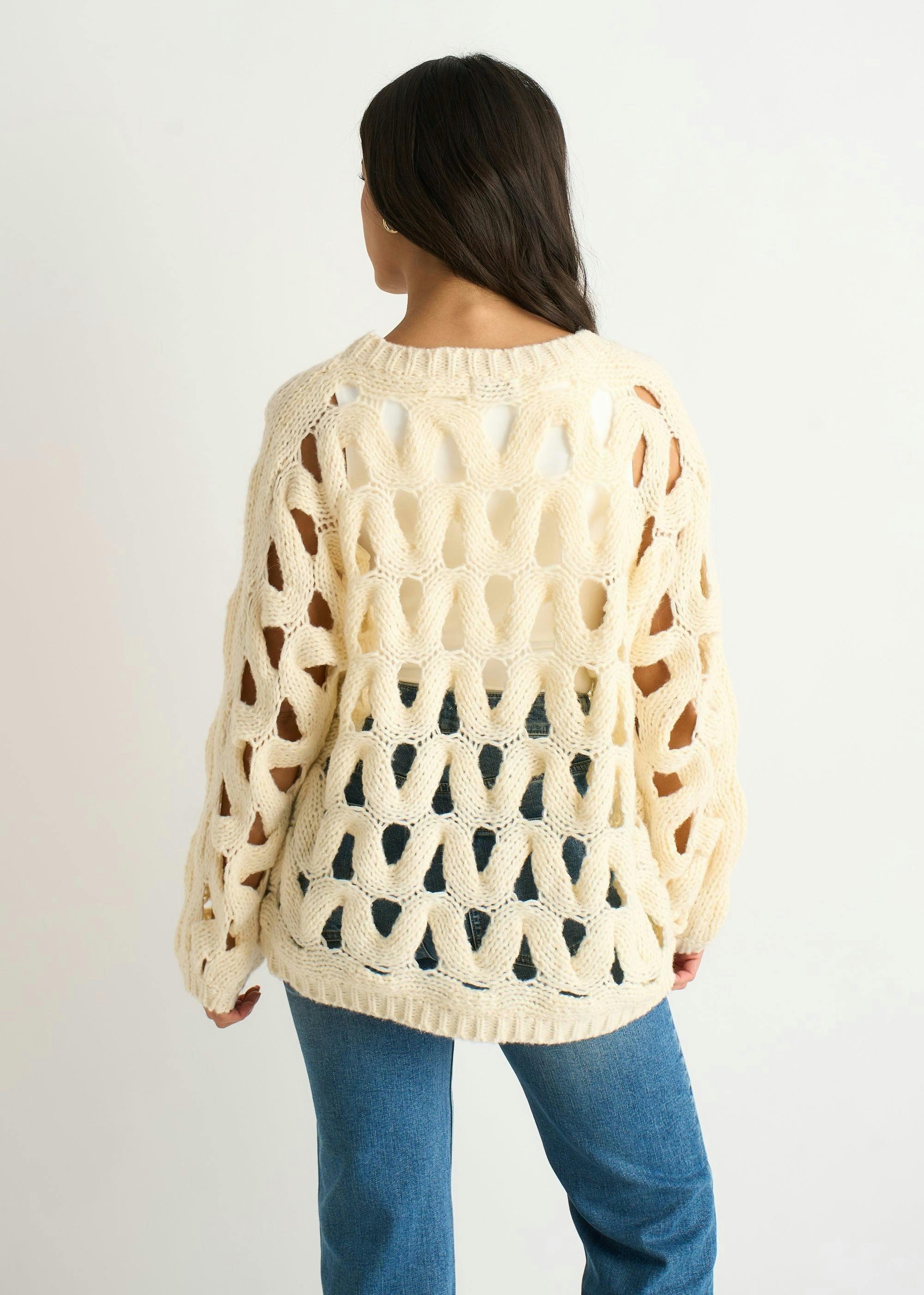 Butter Cream Hollow Chunky Knit Jumper , view 3 of 4