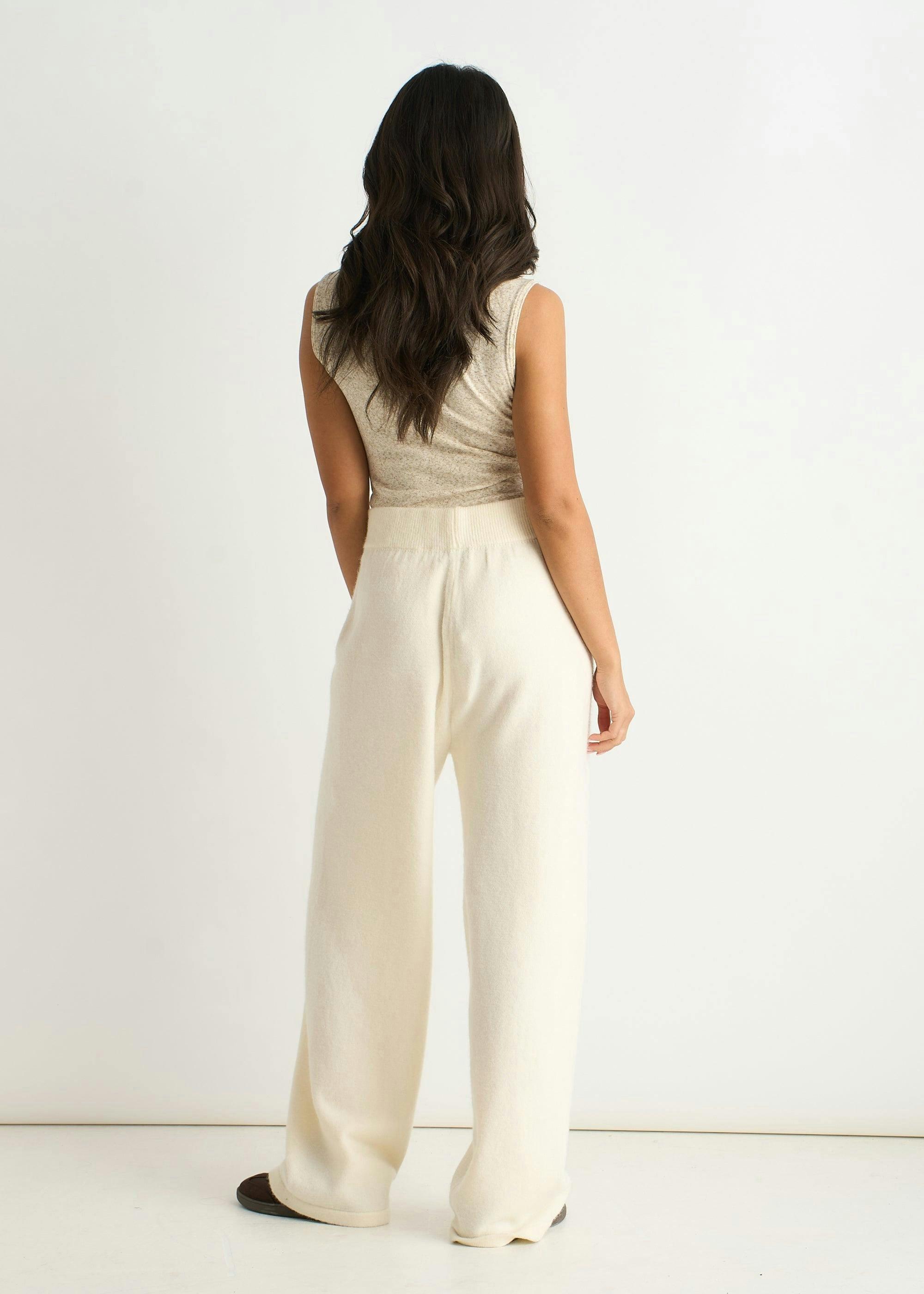 Off White Knitted Pull On Wide Leg Trousers , view 2 of 4