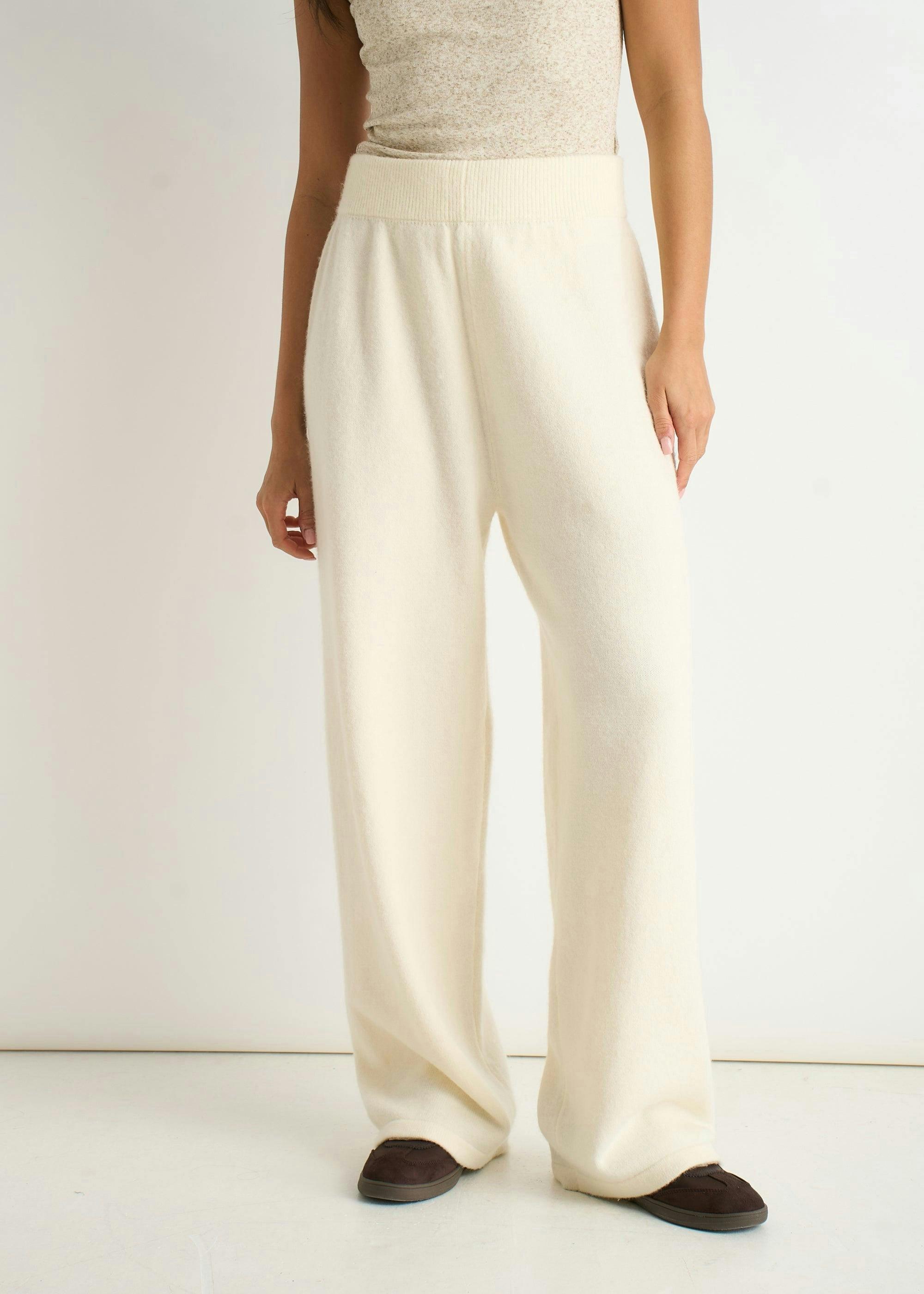 Off White Knitted Pull On Wide Leg Trousers , view 3 of 4