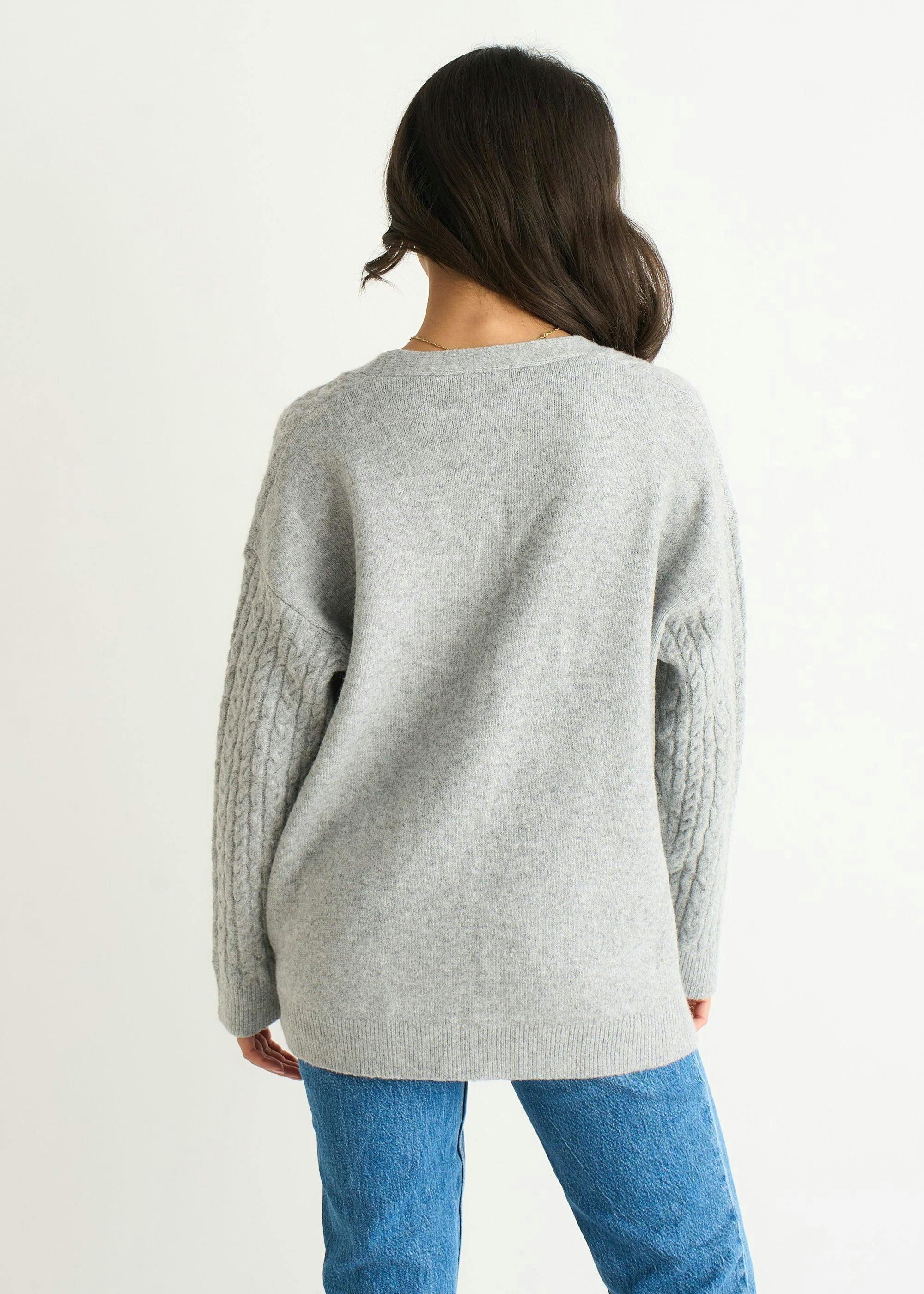 Grey Textured Knit Long Sleeve Pocket Cardigan , view 3 of 4