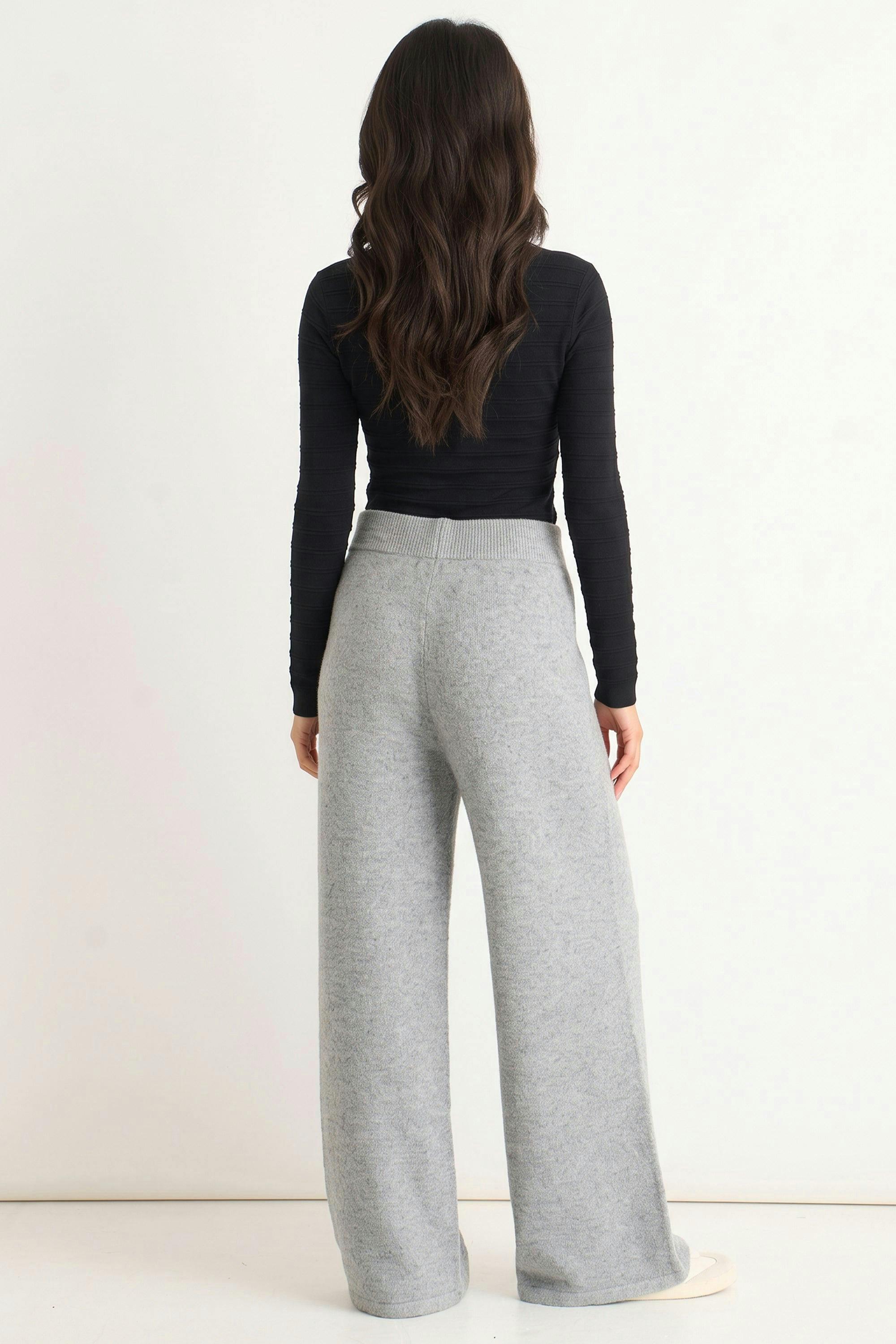 Grey Soft Knit Pull On Wide-Leg Trousers , view 2 of 4