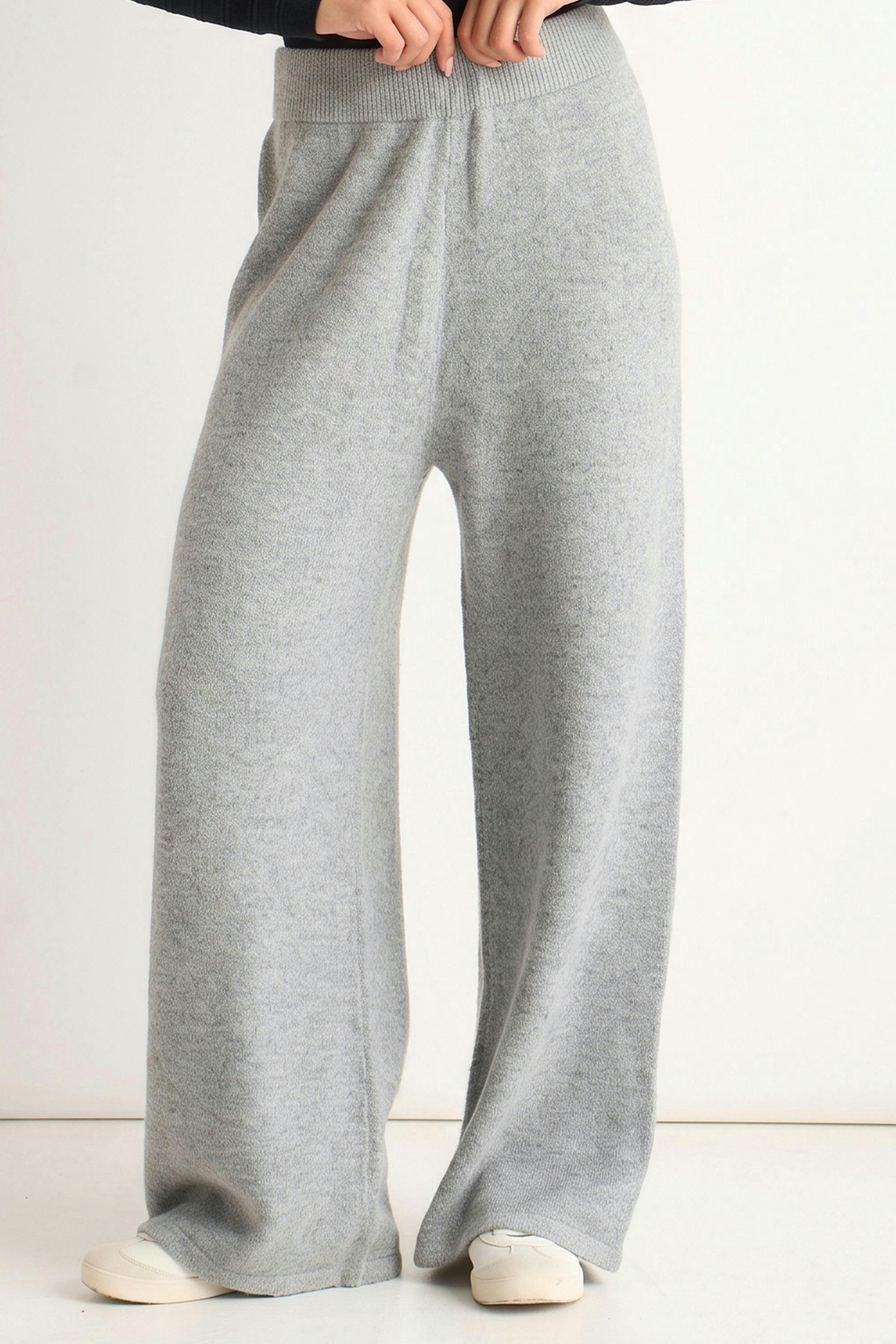 Grey Soft Knit Pull On Wide-Leg Trousers , view 3 of 4