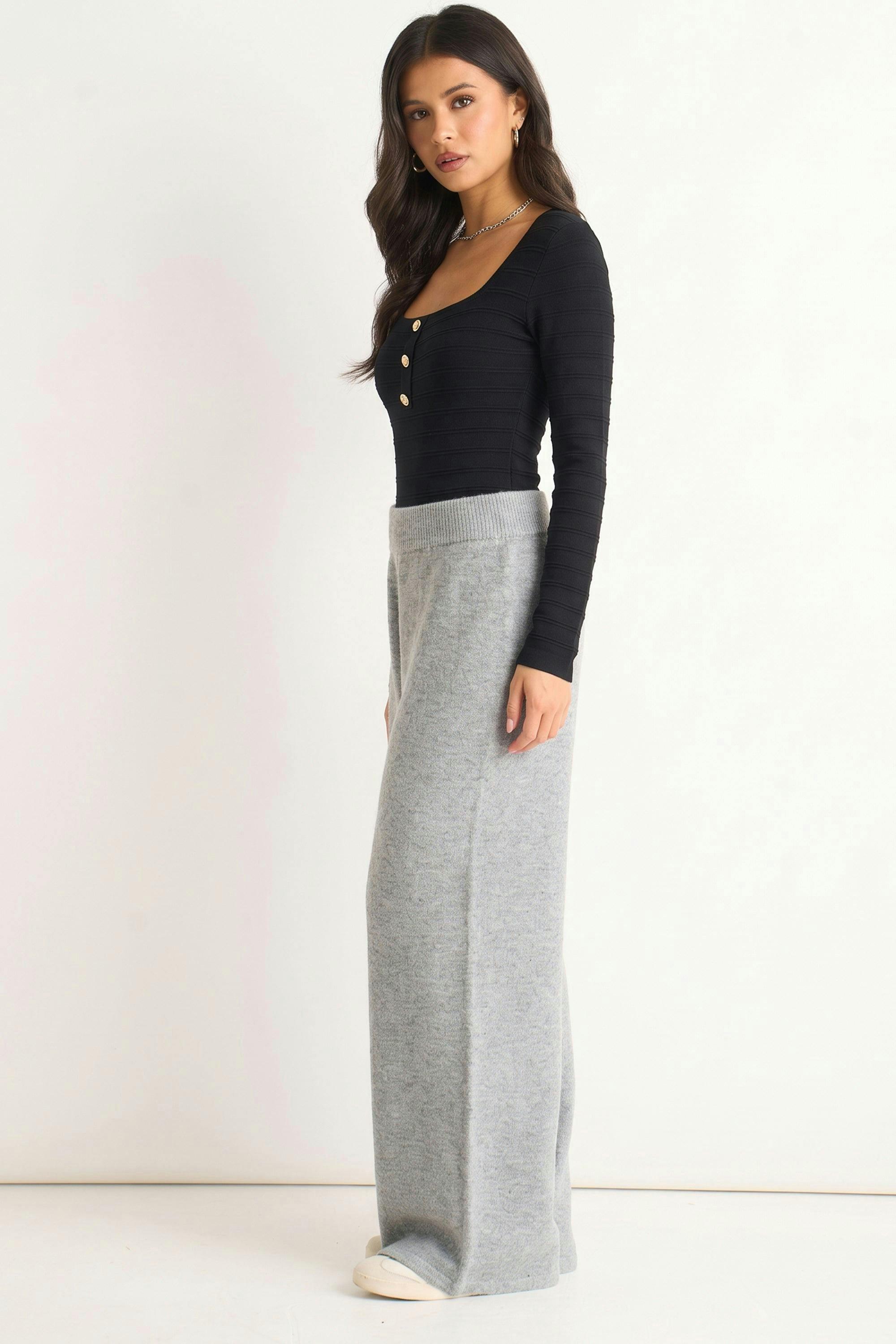 Grey Soft Knit Pull On Wide-Leg Trousers , view 4 of 4
