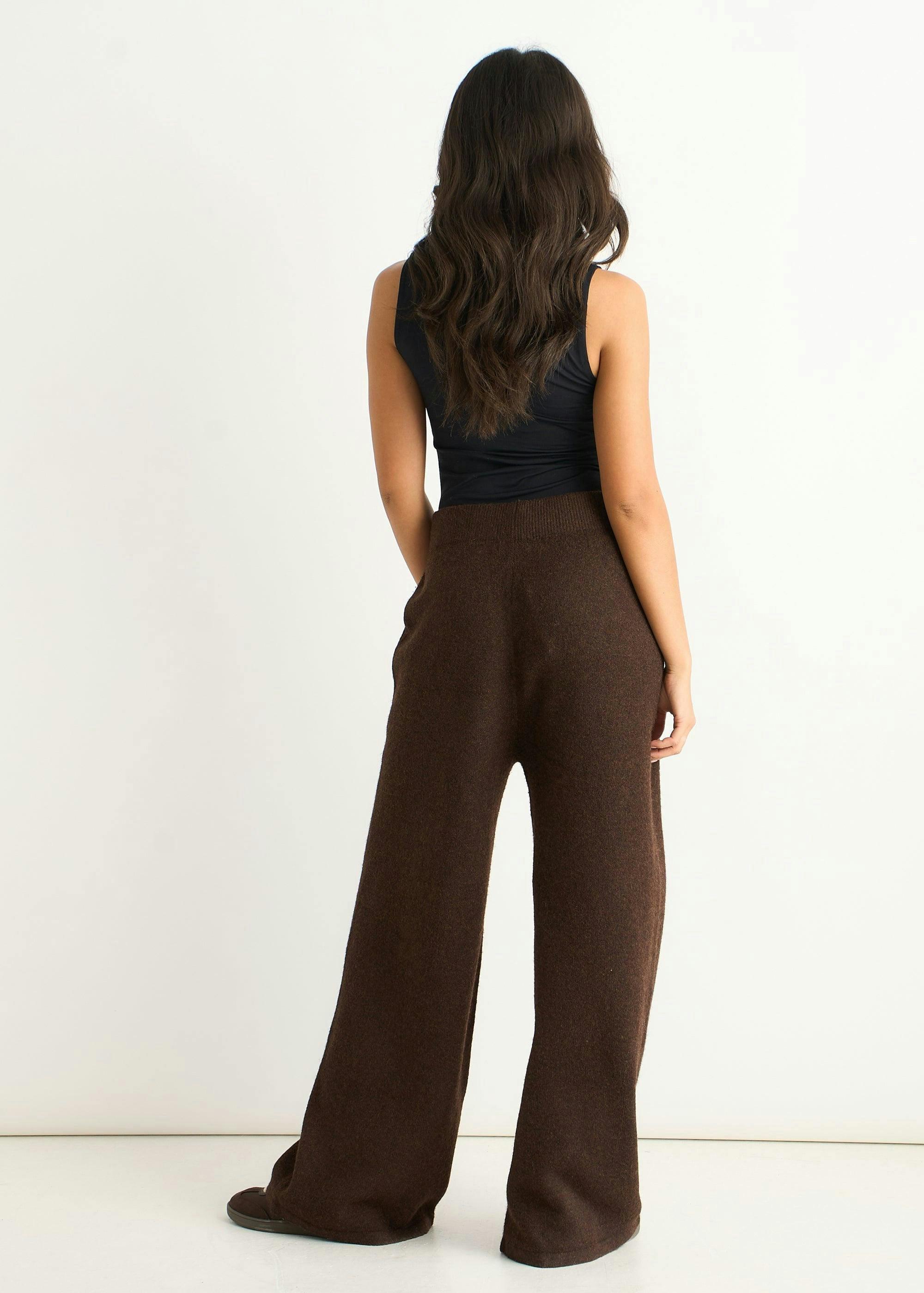 Brown Soft Knit Pull On Wide-Leg Trousers , view 3 of 4