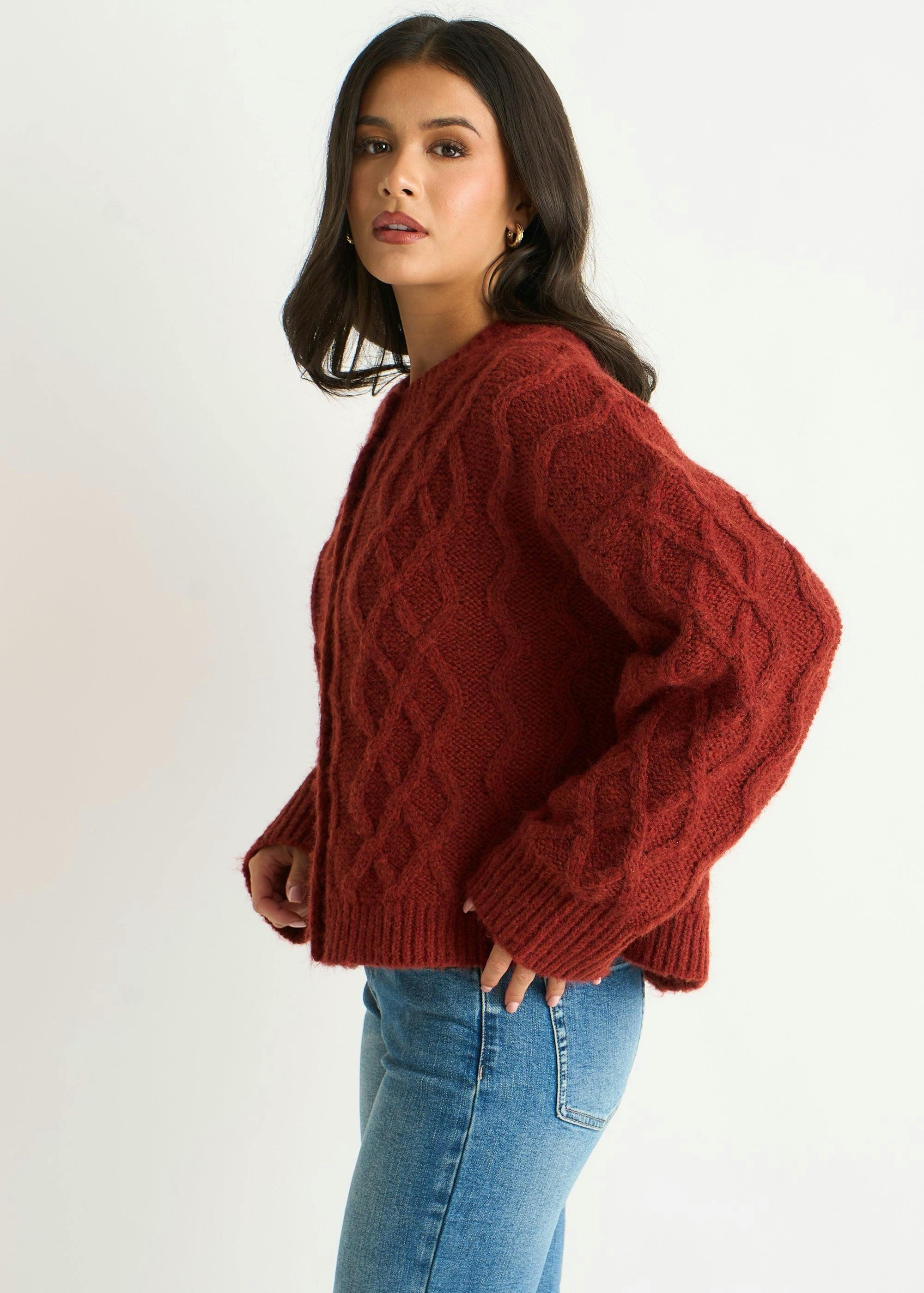Rust Cable Knit Cardigan , view 3 of 4