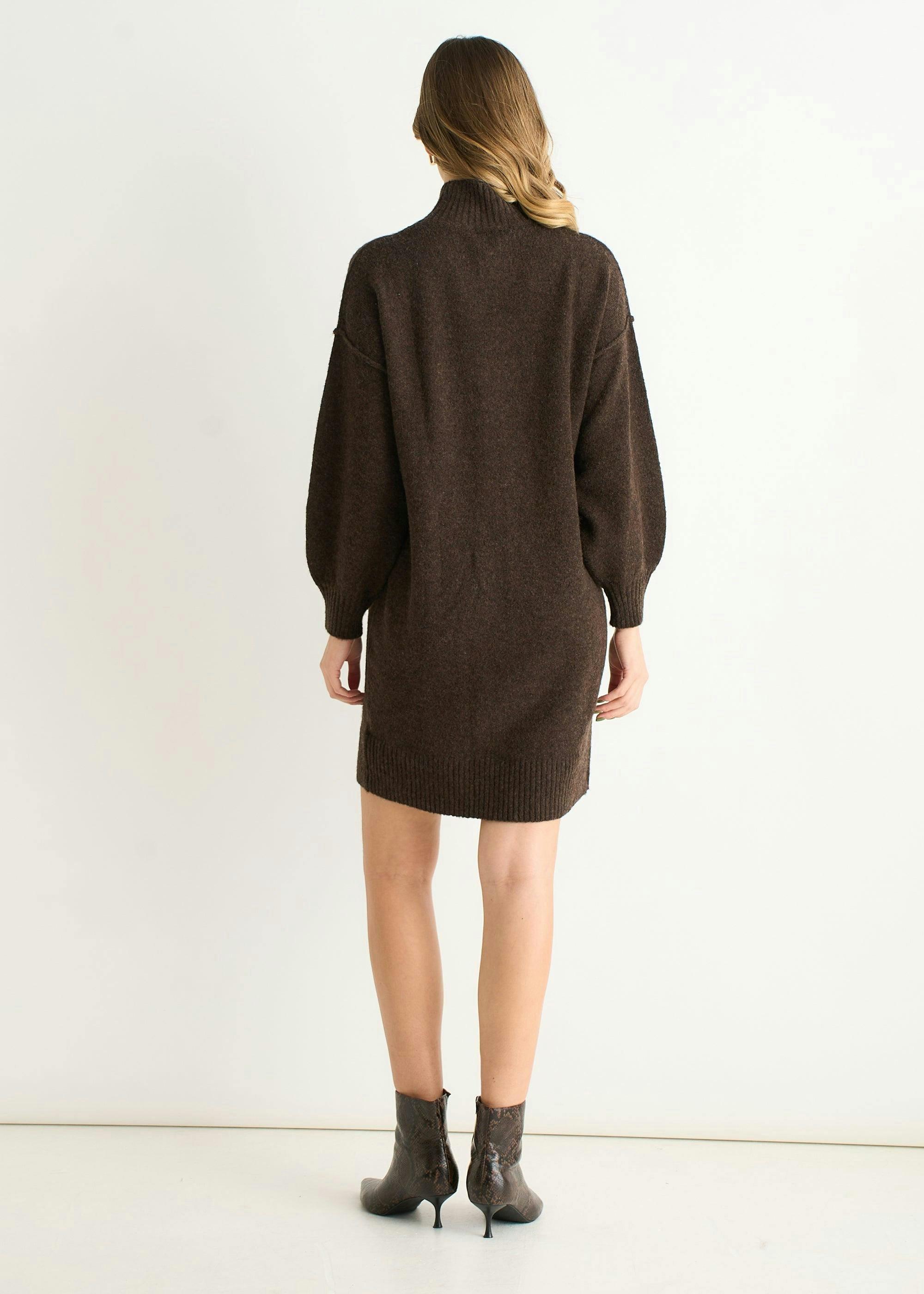 Brown Crew Neck Knitted Shift Dress , view 2 of 4