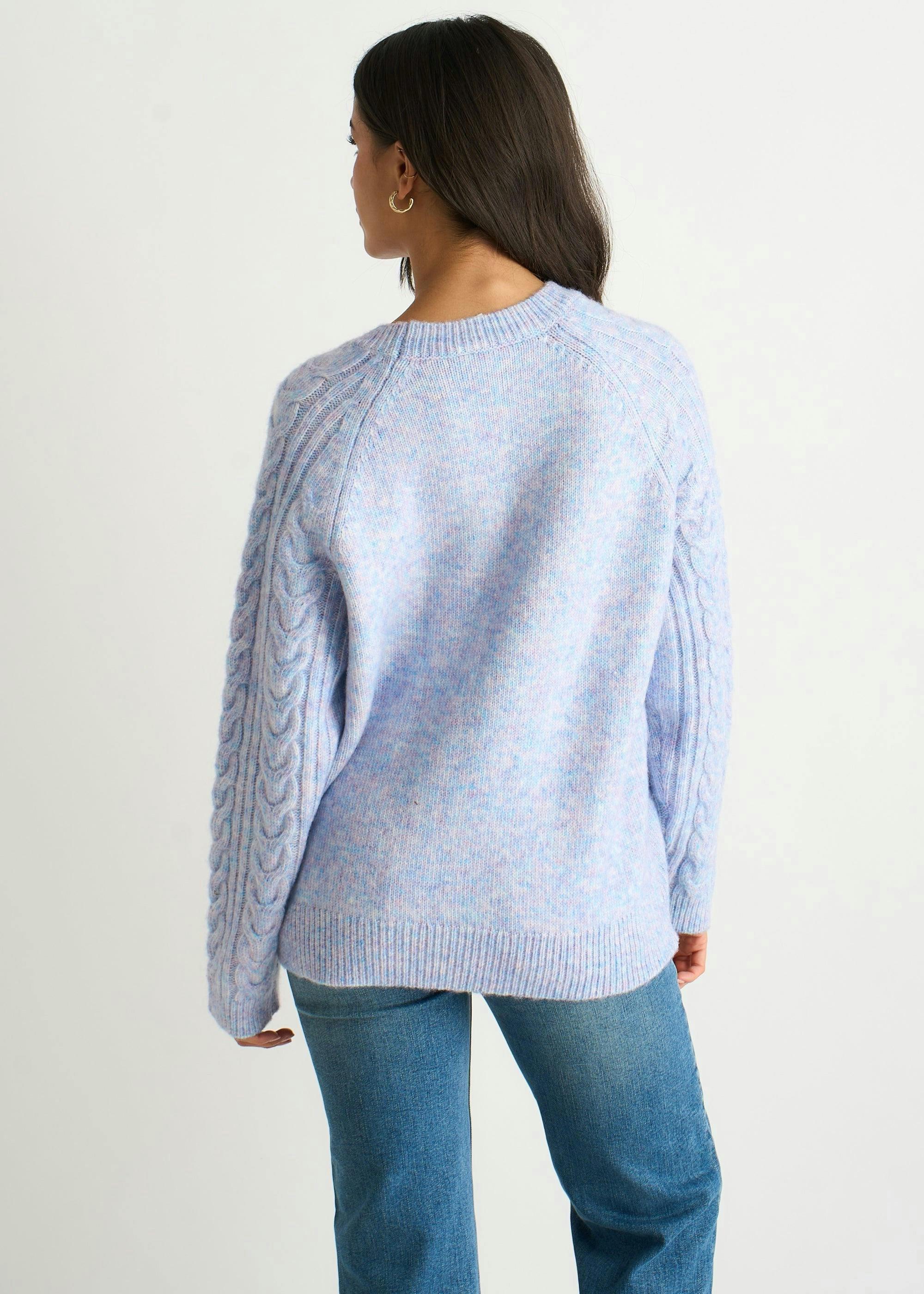 Blue Pastel Cable Knit Crew Neck Jumper , view 3 of 4