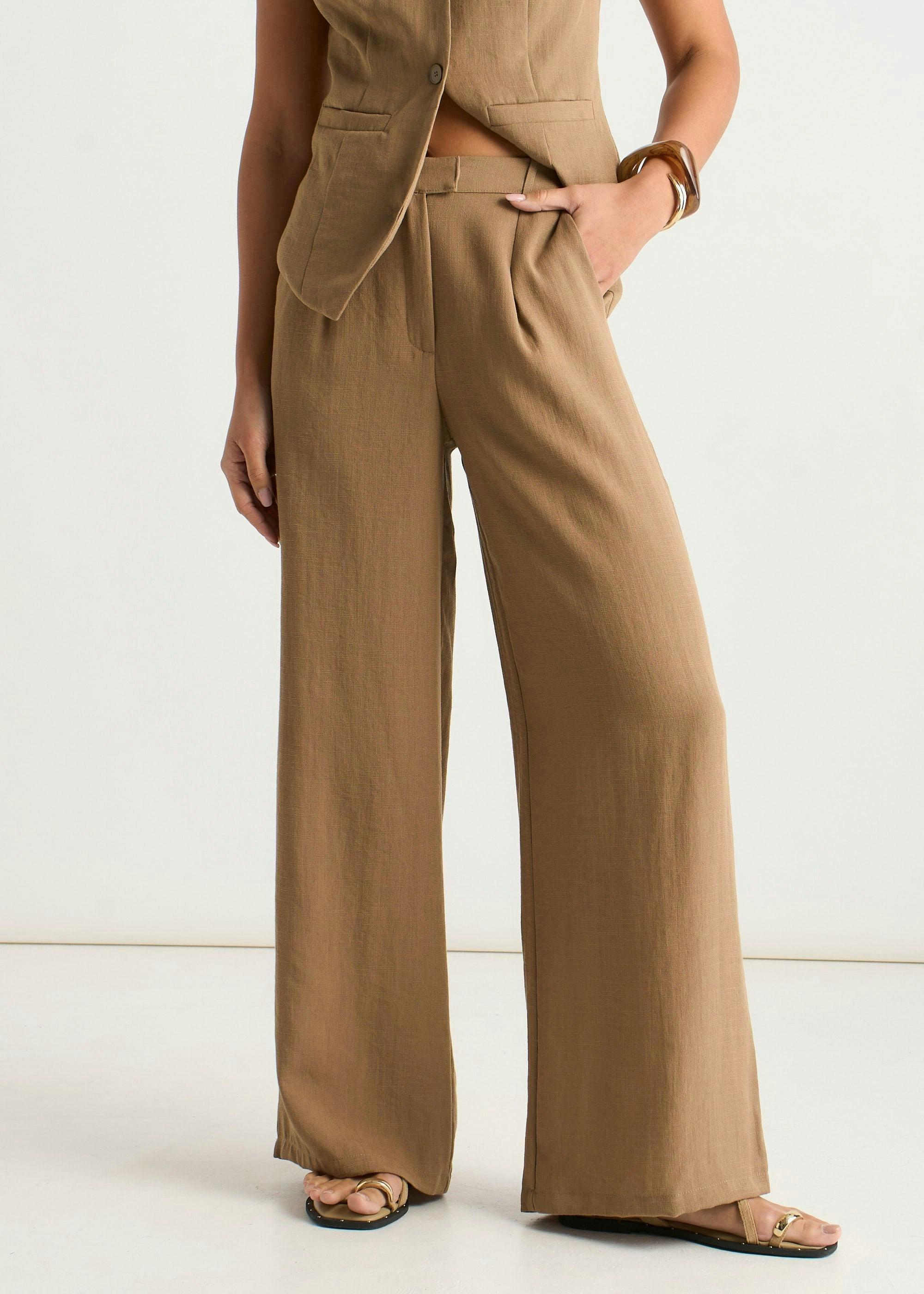 Camel Tailored Wide Leg Trousers , view 3 of 4