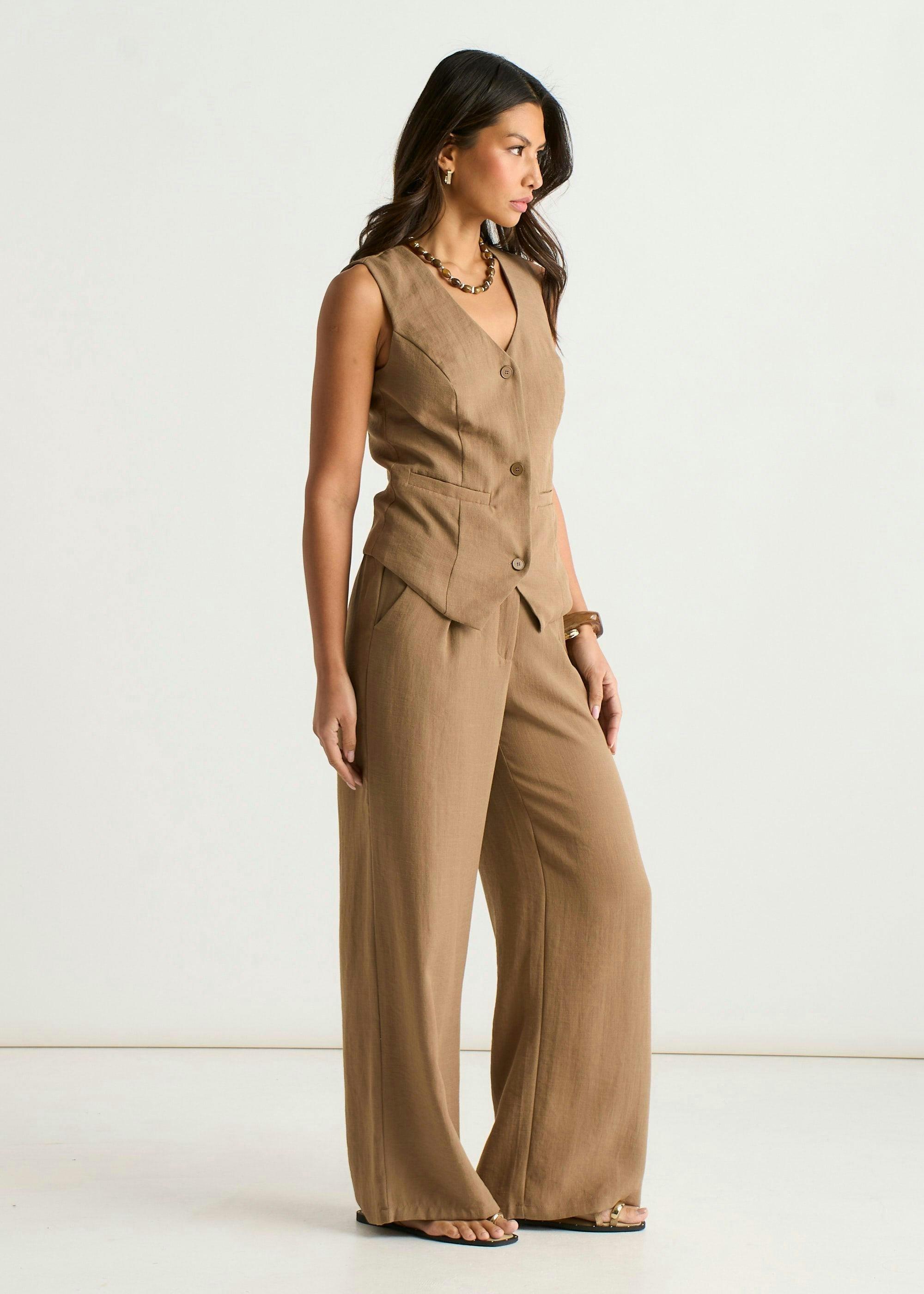 Camel Tailored Wide Leg Trousers , view 4 of 4