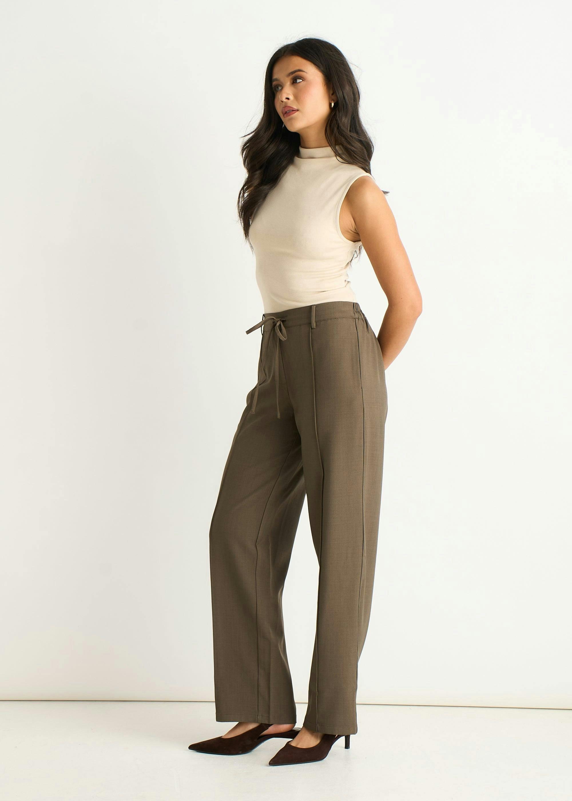 Olive Drawstring Tailored Trousers , view 4 of 4