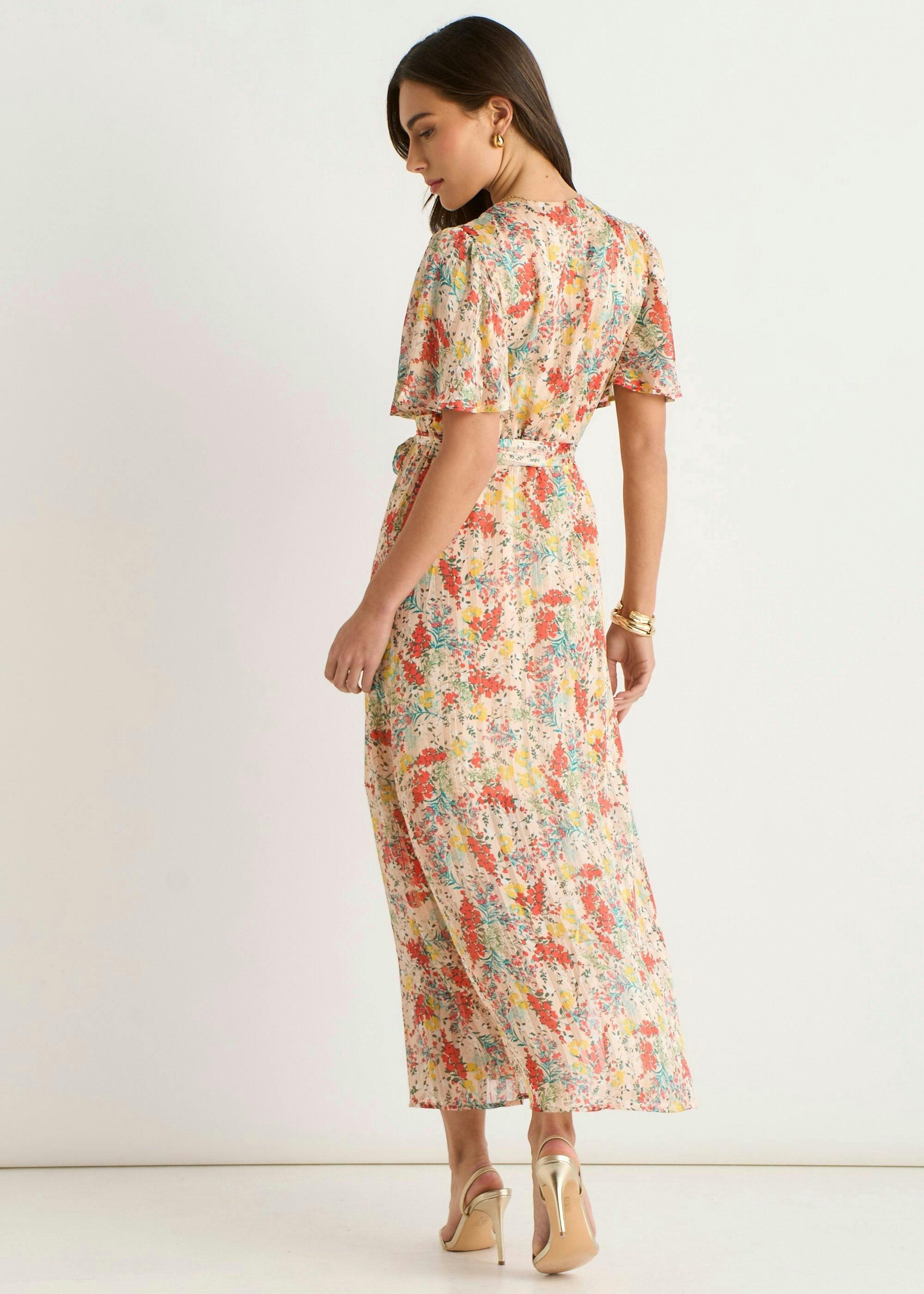 Multi Floral Jacquard Chiffon Midi Dress , view 2 of 4